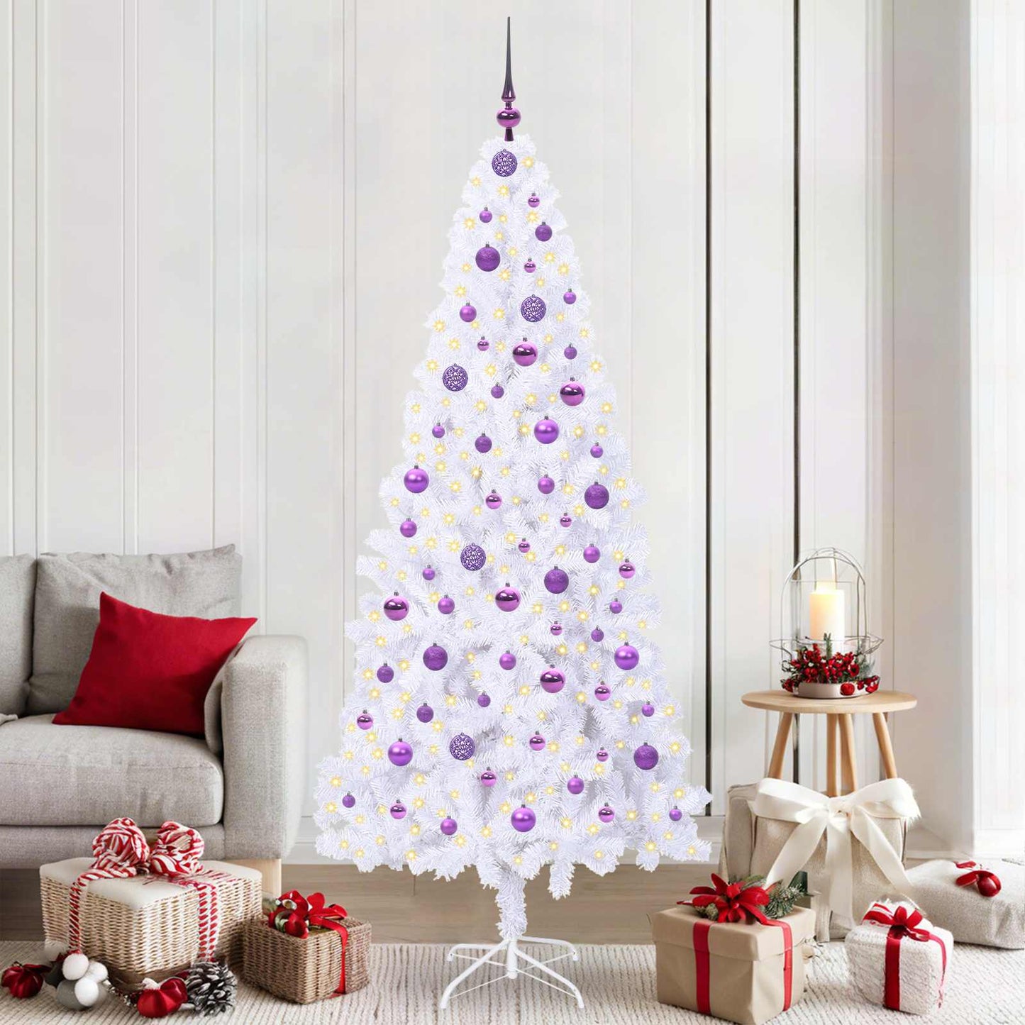 Kunstigt juletræ med 300 LED'er Hvid 210 cm PVC og Stål