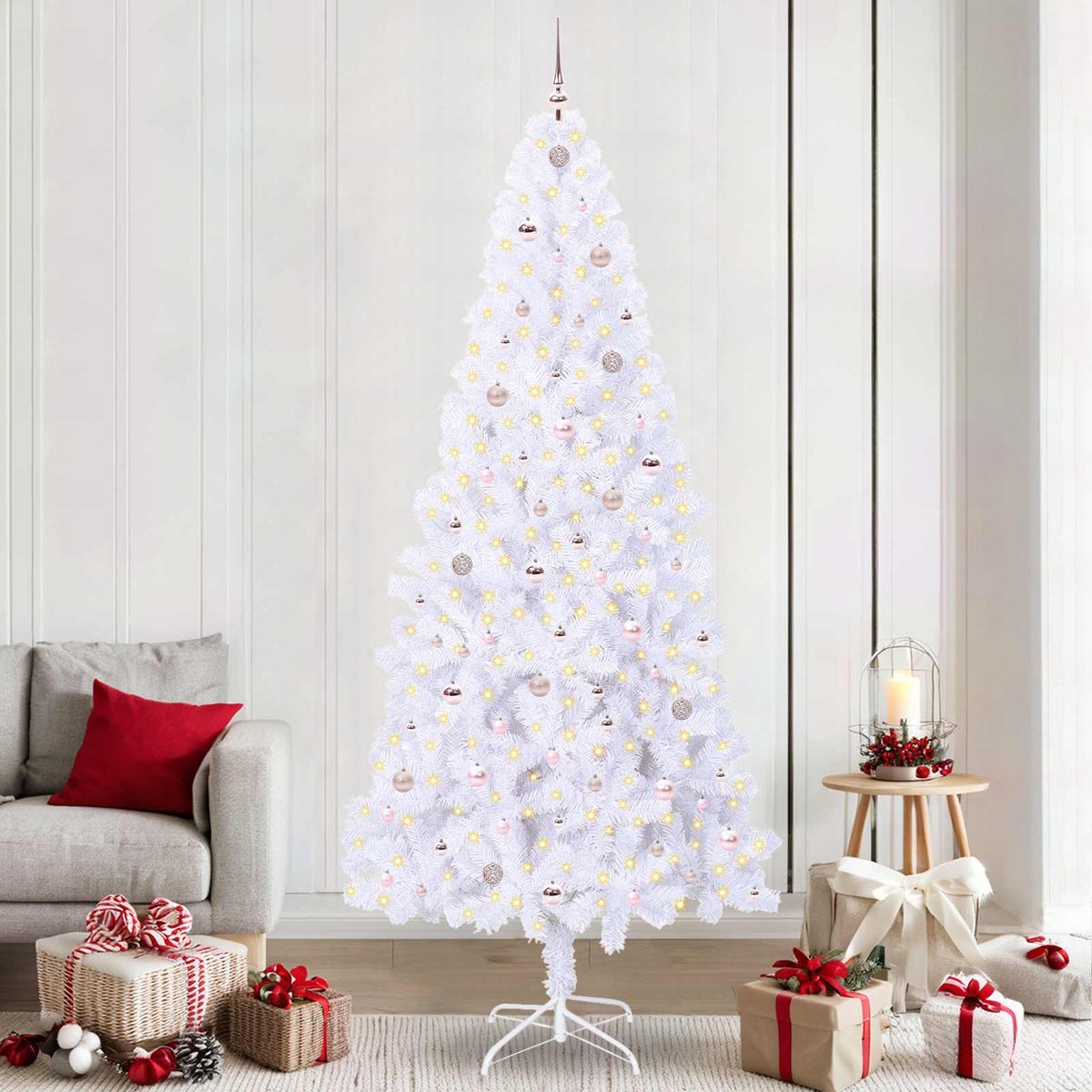 Kunstigt juletræ med 300 LED'er Hvid 240 cm PVC og Stål