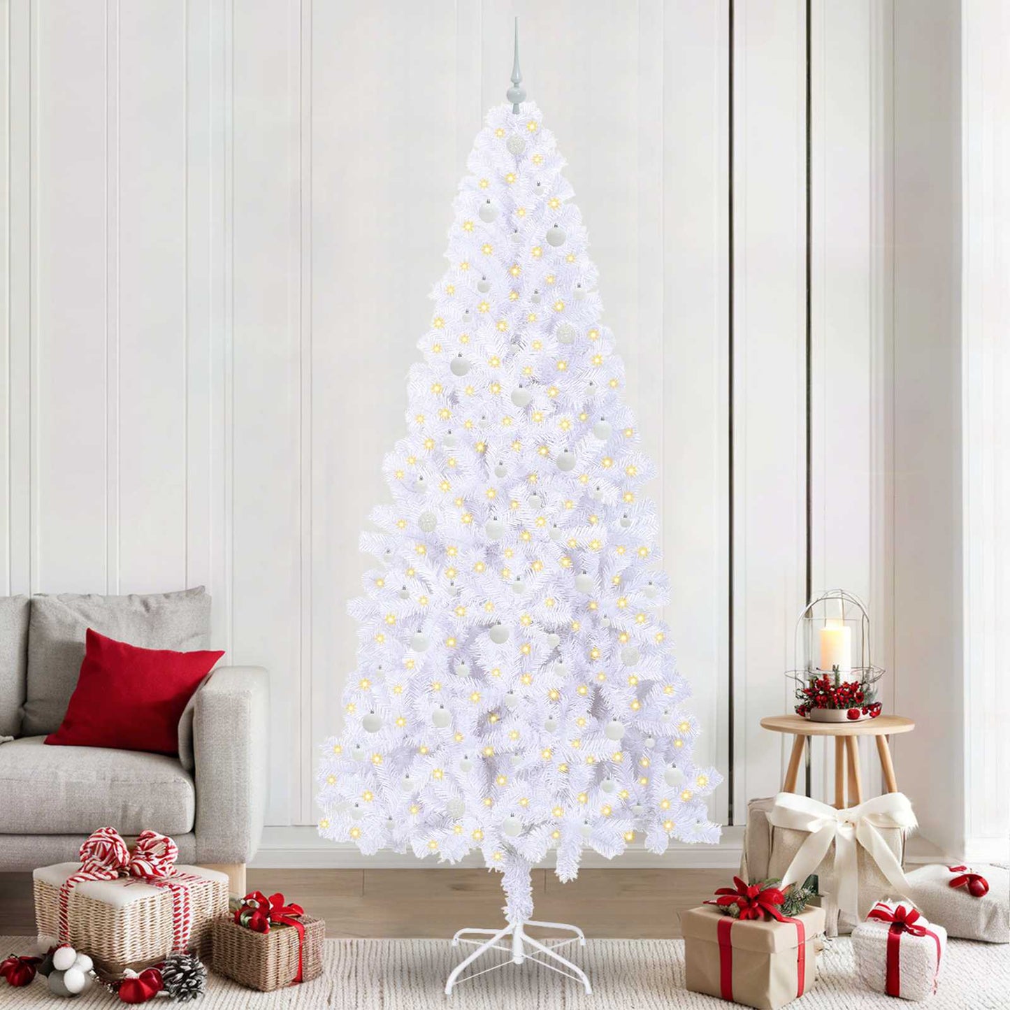 Kunstigt juletræ med 300 LED'er Hvid 240 cm PVC og Stål
