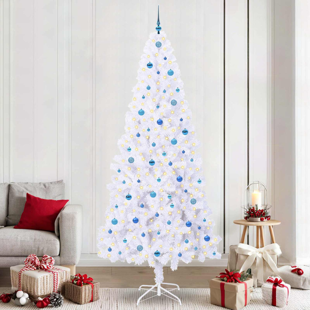 Kunstigt juletræ med 300 LED'er Hvid 240 cm PVC og Stål