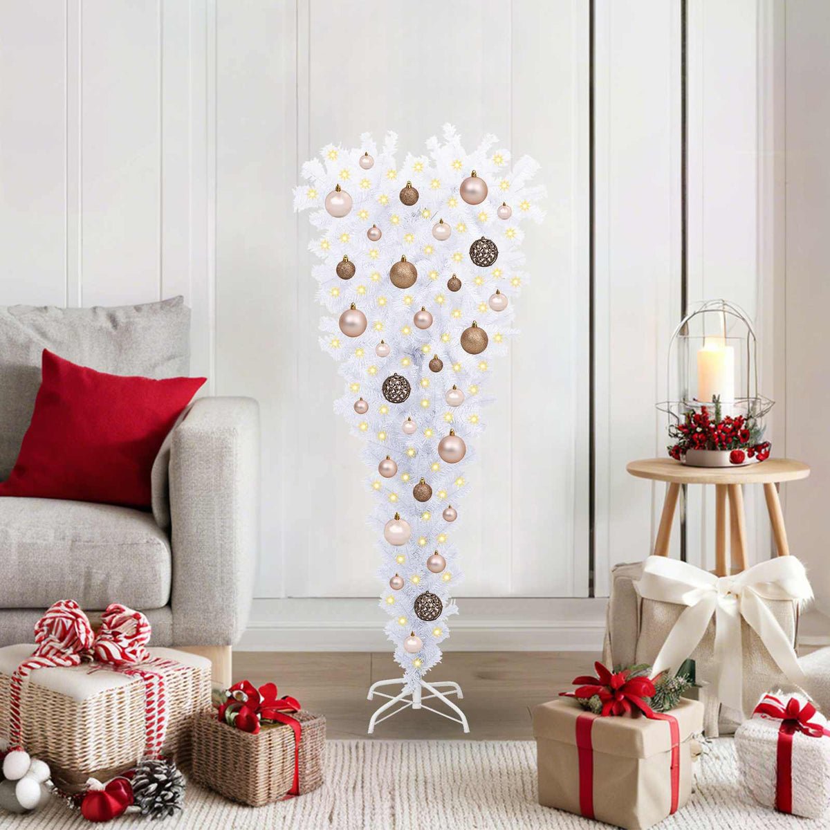 Kunstigt juletræ med 150 LED'er Hvid 120 cm PVC og Stål