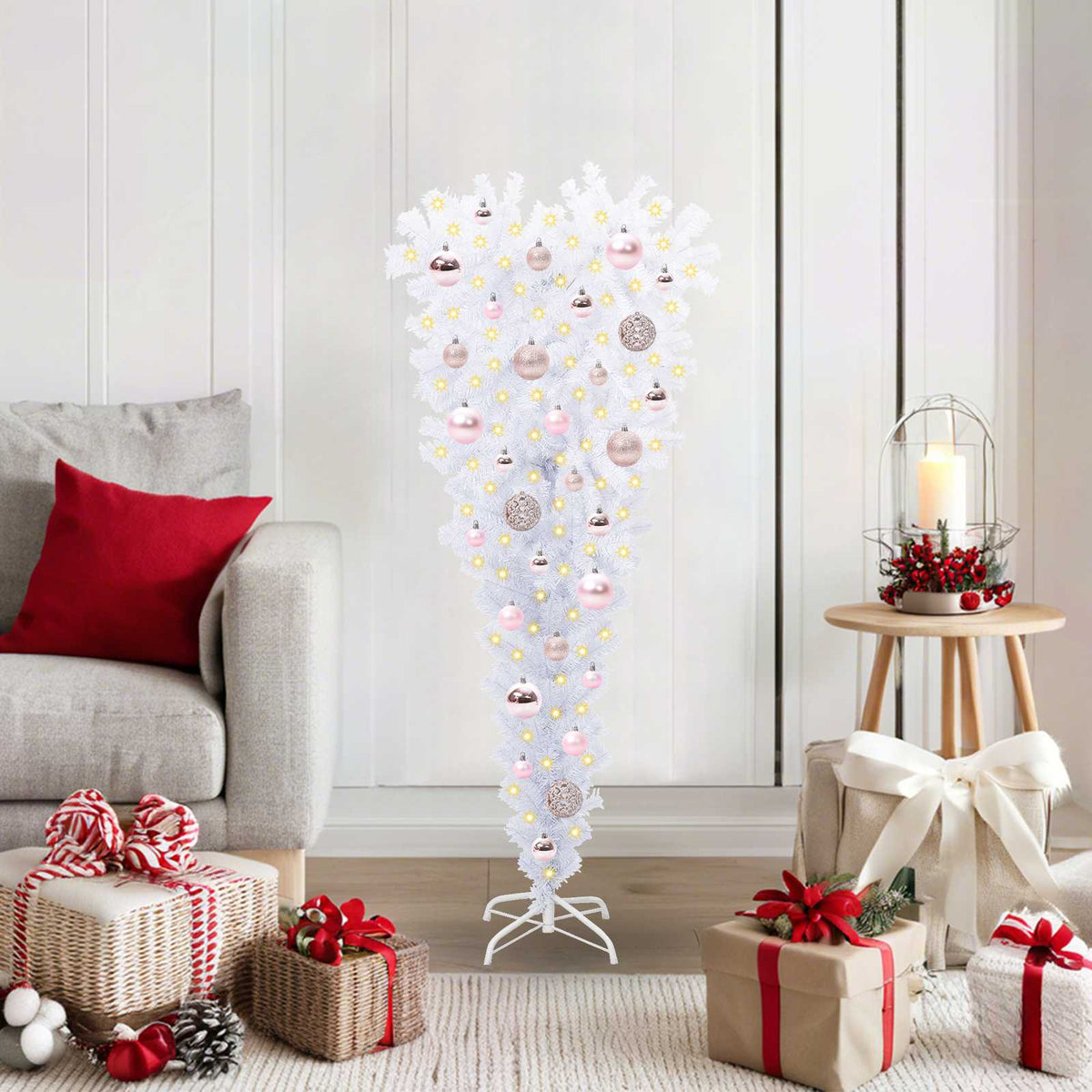 Kunstigt juletræ med 150 LED'er Hvid 120 cm PVC og Stål