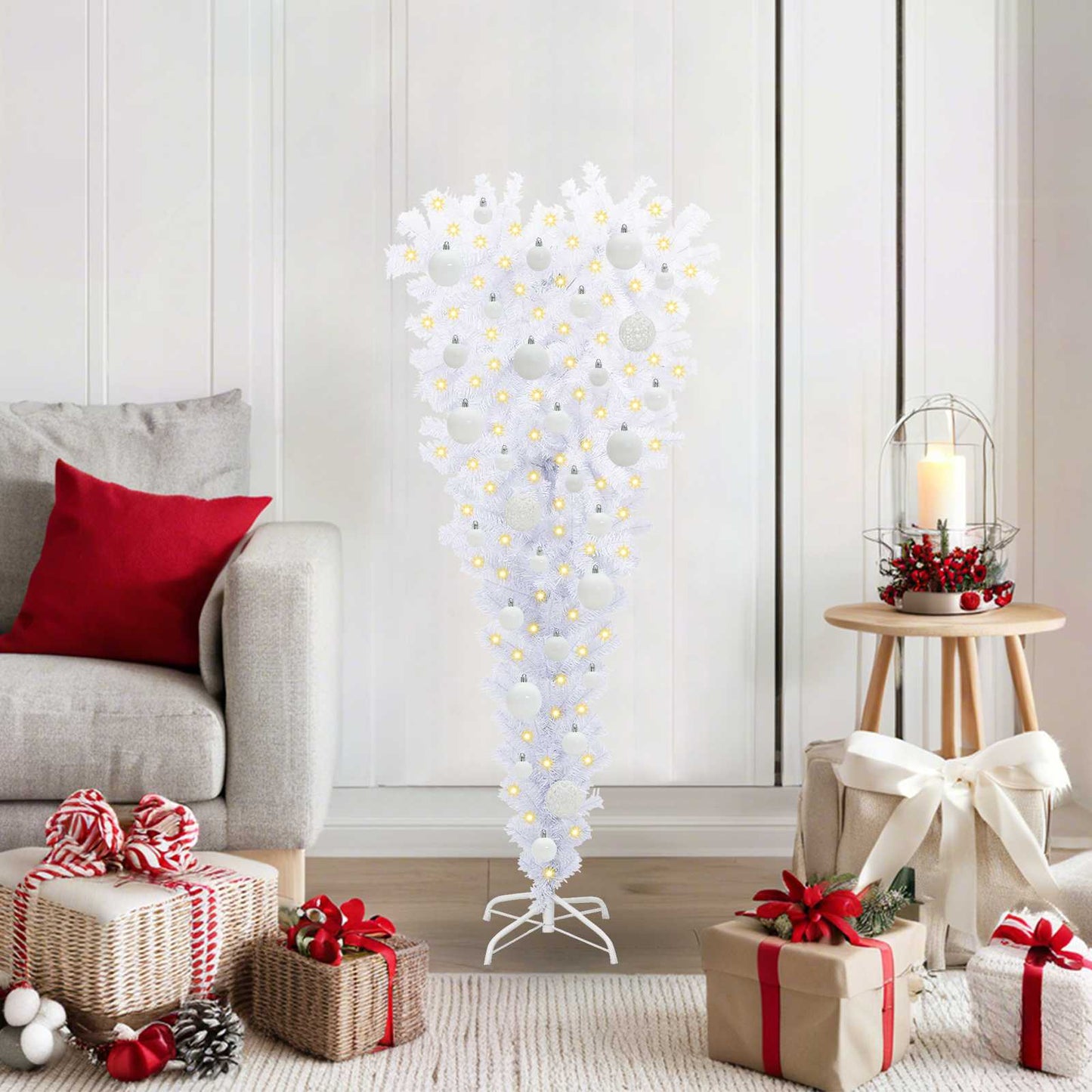 Kunstigt juletræ med 150 LED'er Hvid 120 cm PVC og Stål