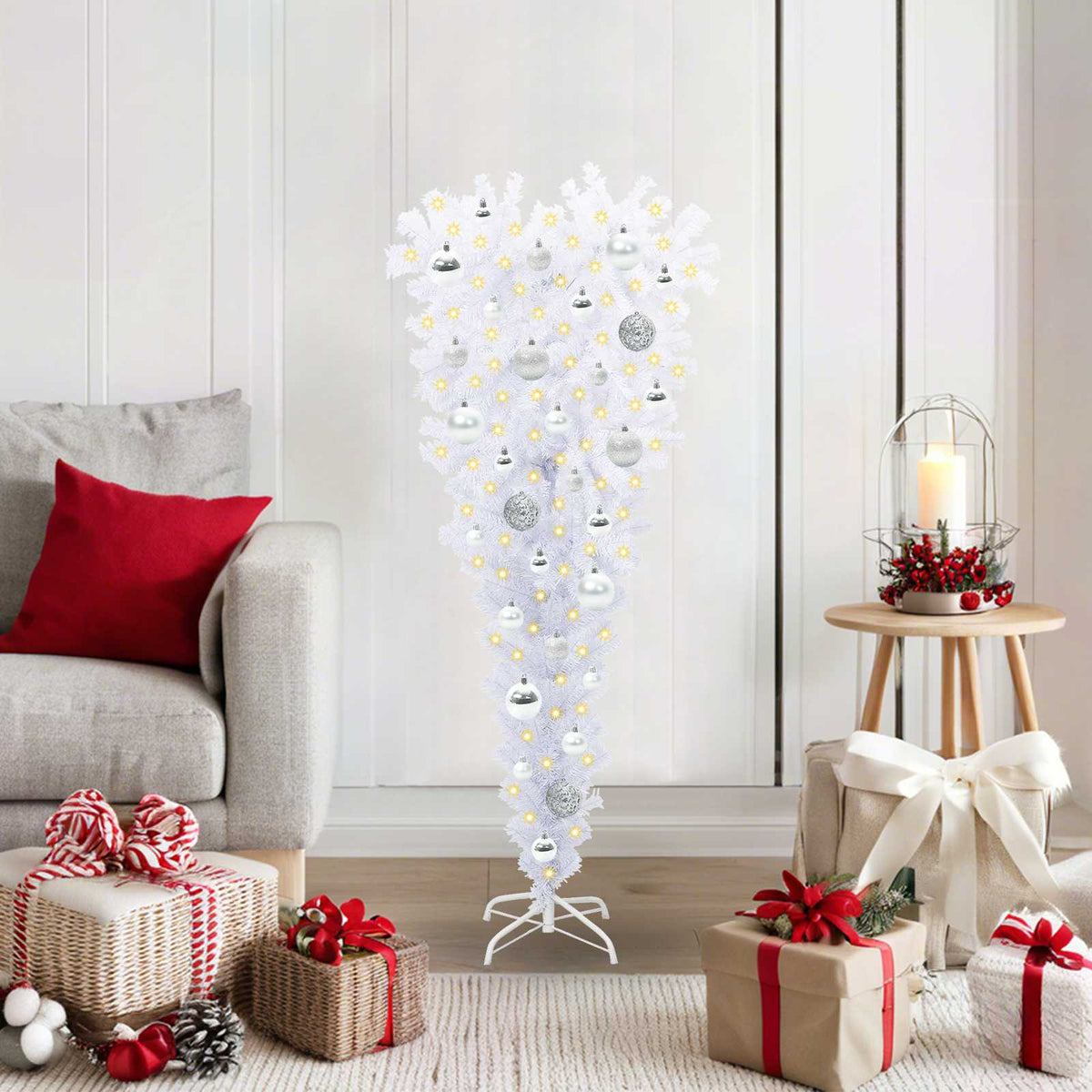 Kunstigt juletræ med 150 LED'er Hvid 120 cm PVC og Stål