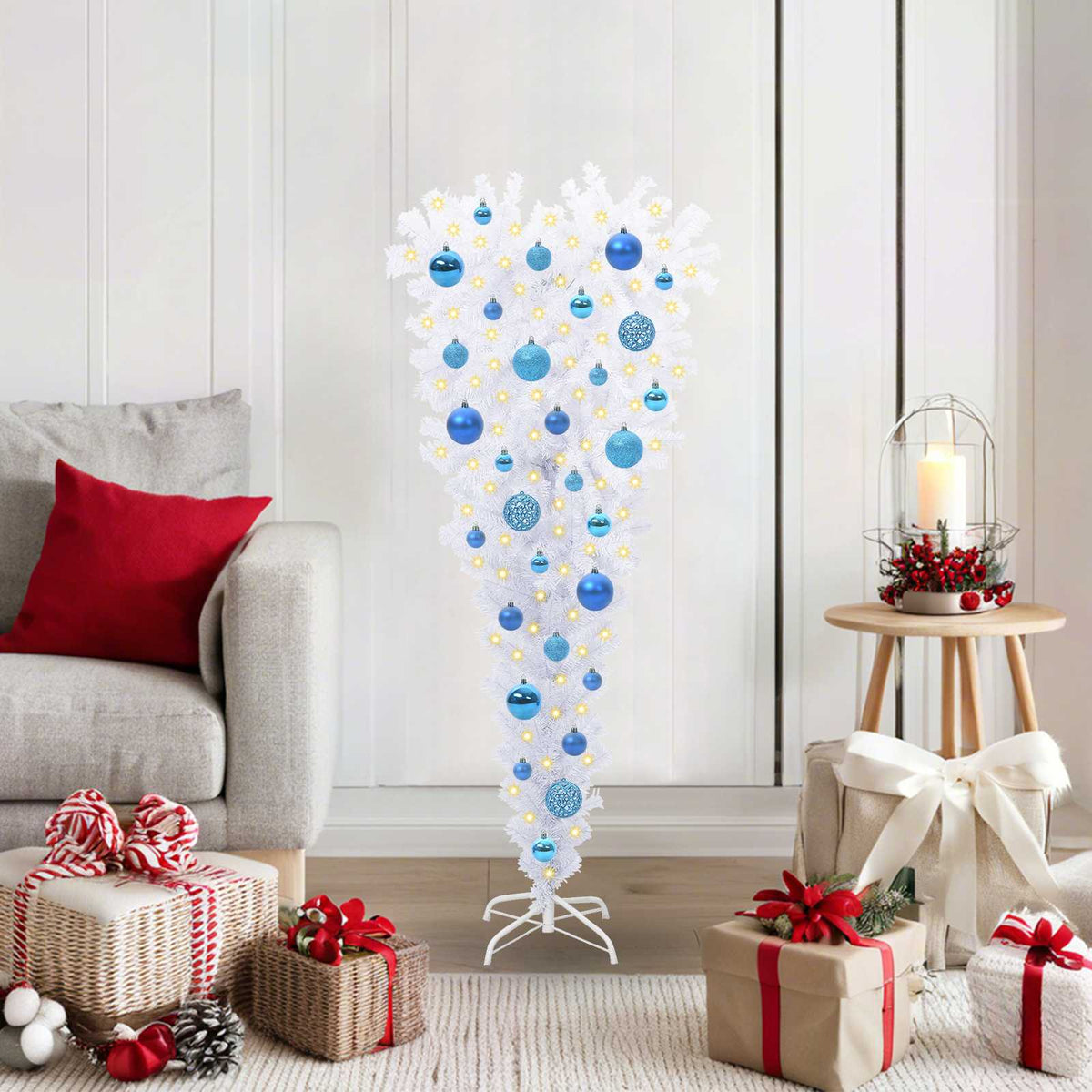 Kunstigt juletræ med 150 LED'er Hvid 120 cm PVC og Stål