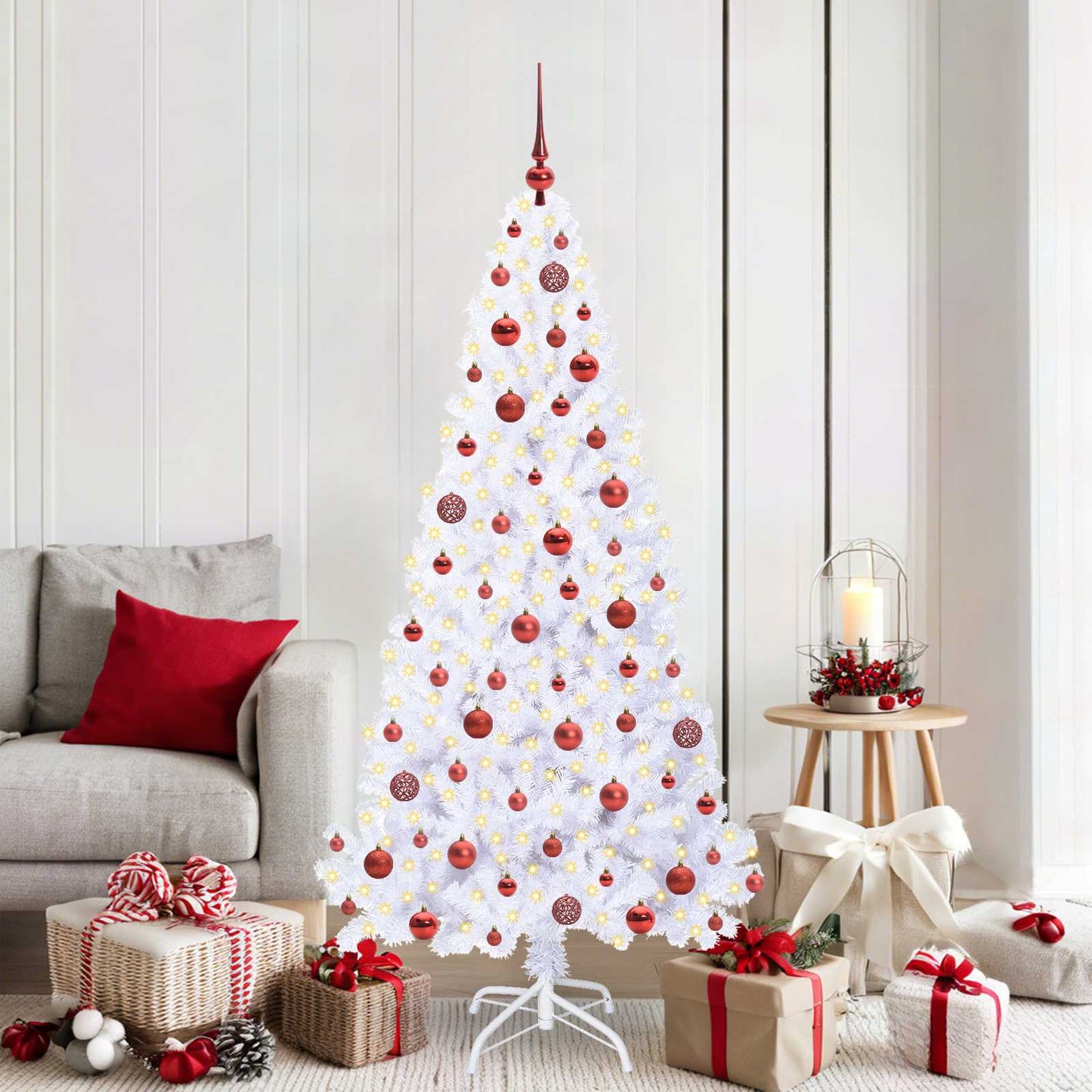 Kunstigt juletræ med 300 LED'er Hvid 180 cm PVC og Stål