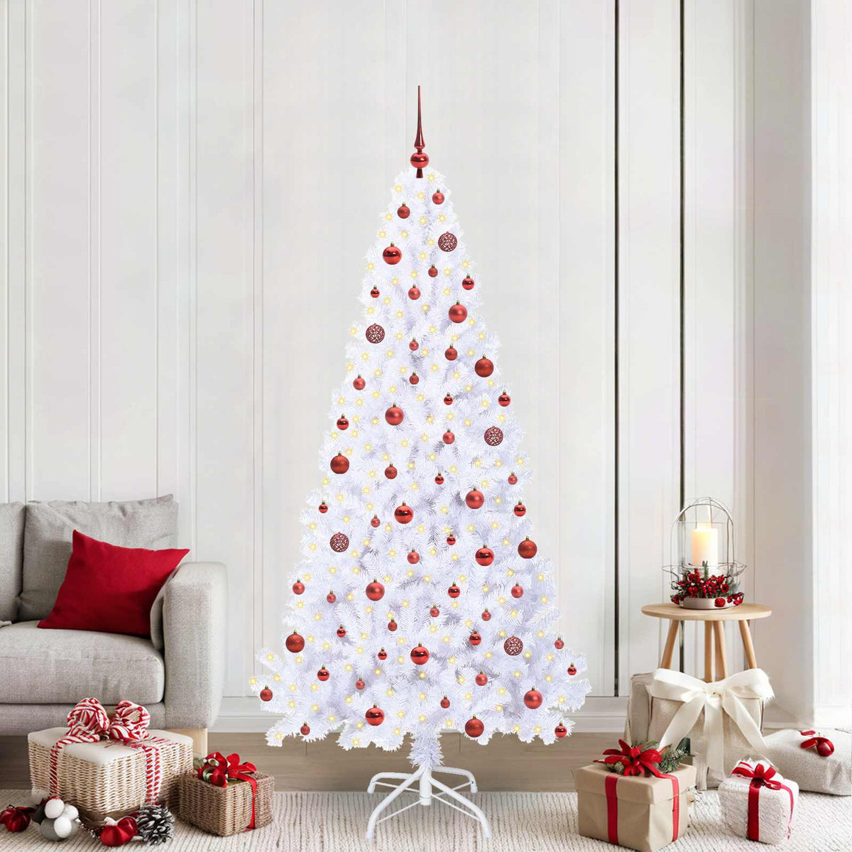 Kunstigt juletræ med 300 LED'er Hvid 210 cm PVC og Stål