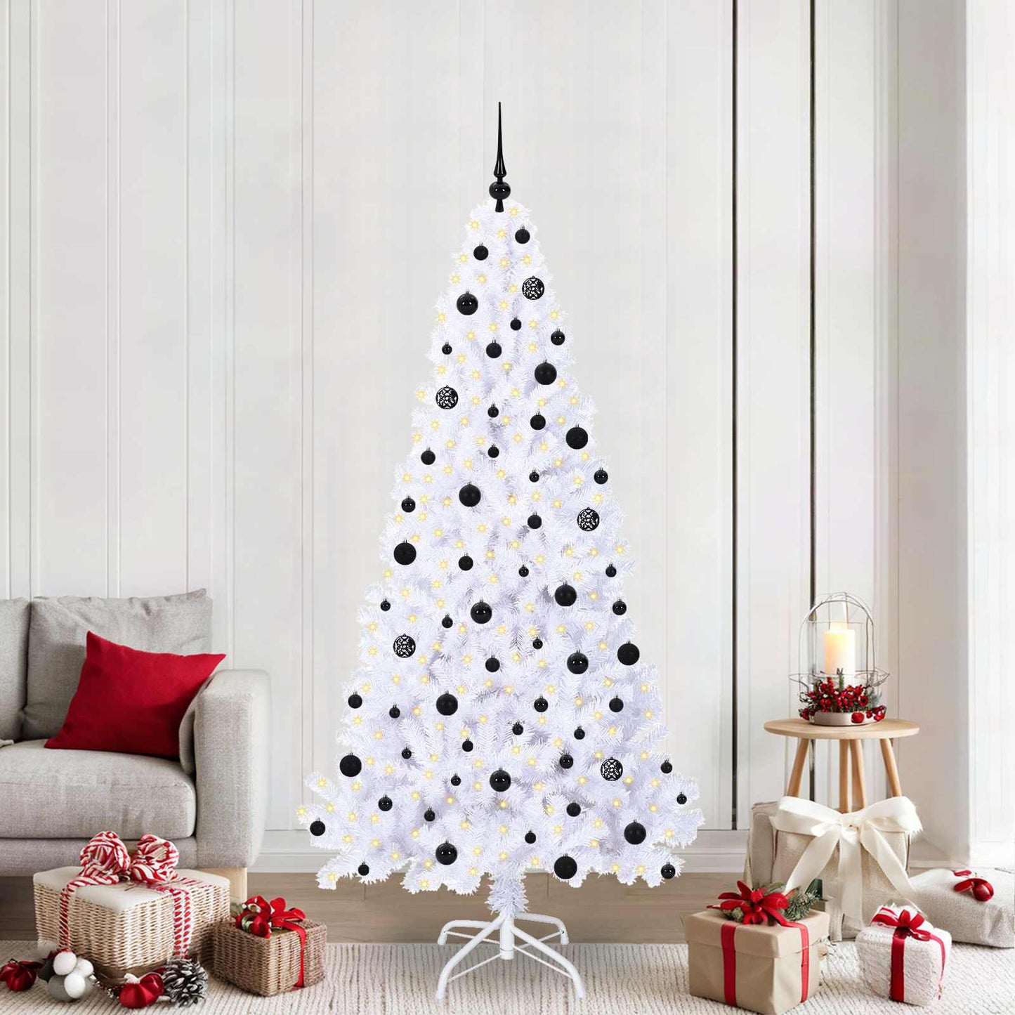Kunstigt juletræ med 300 LED'er Hvid 210 cm PVC og Stål
