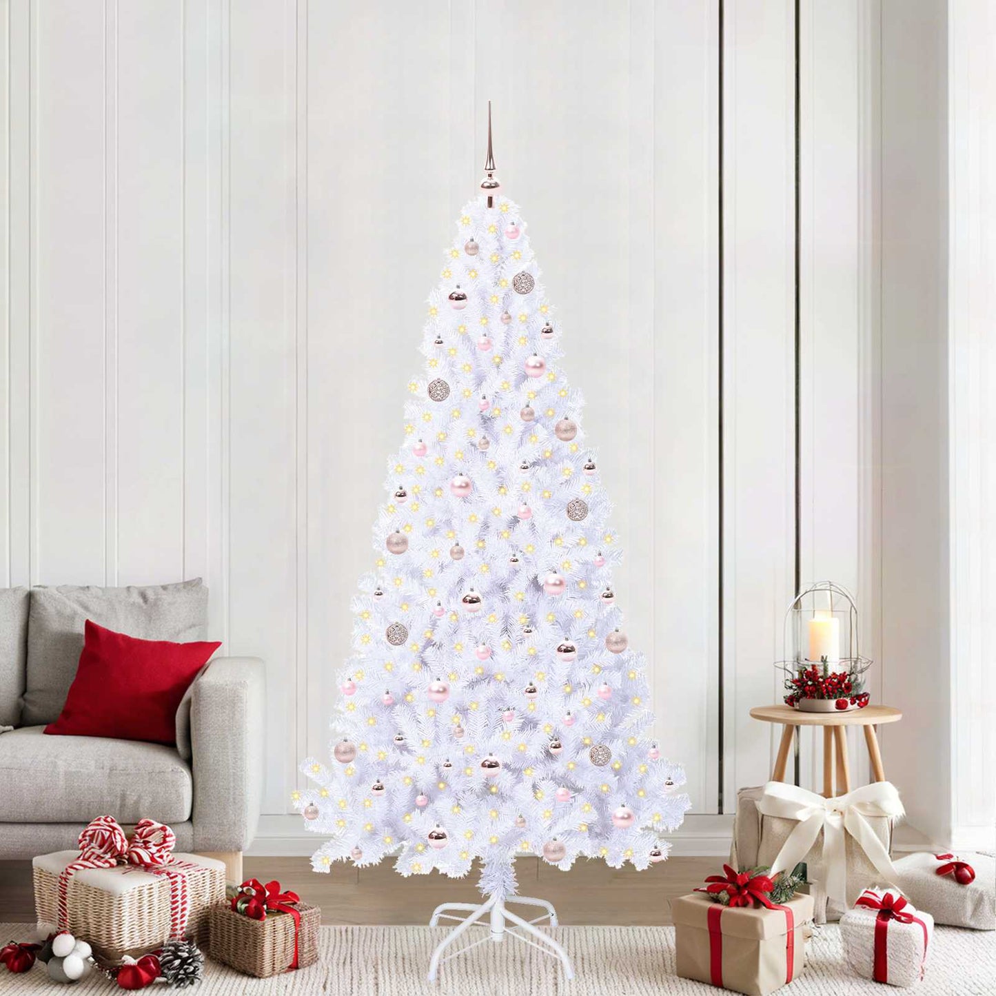 Kunstigt juletræ med 300 LED'er Hvid 210 cm PVC og Stål