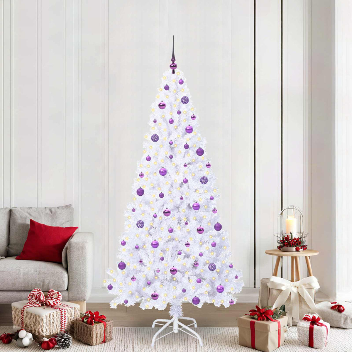 Kunstigt juletræ med 300 LED'er Hvid 210 cm PVC og Stål