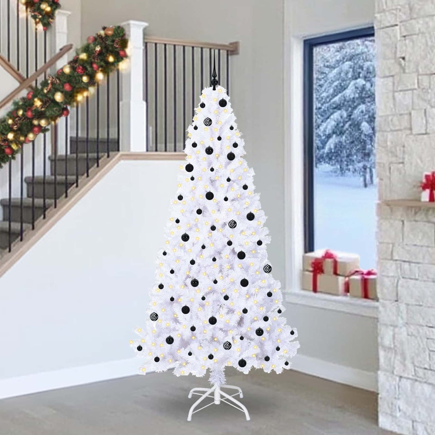 Kunstigt juletræ med 300 LED'er Hvid 240 cm PVC og Stål