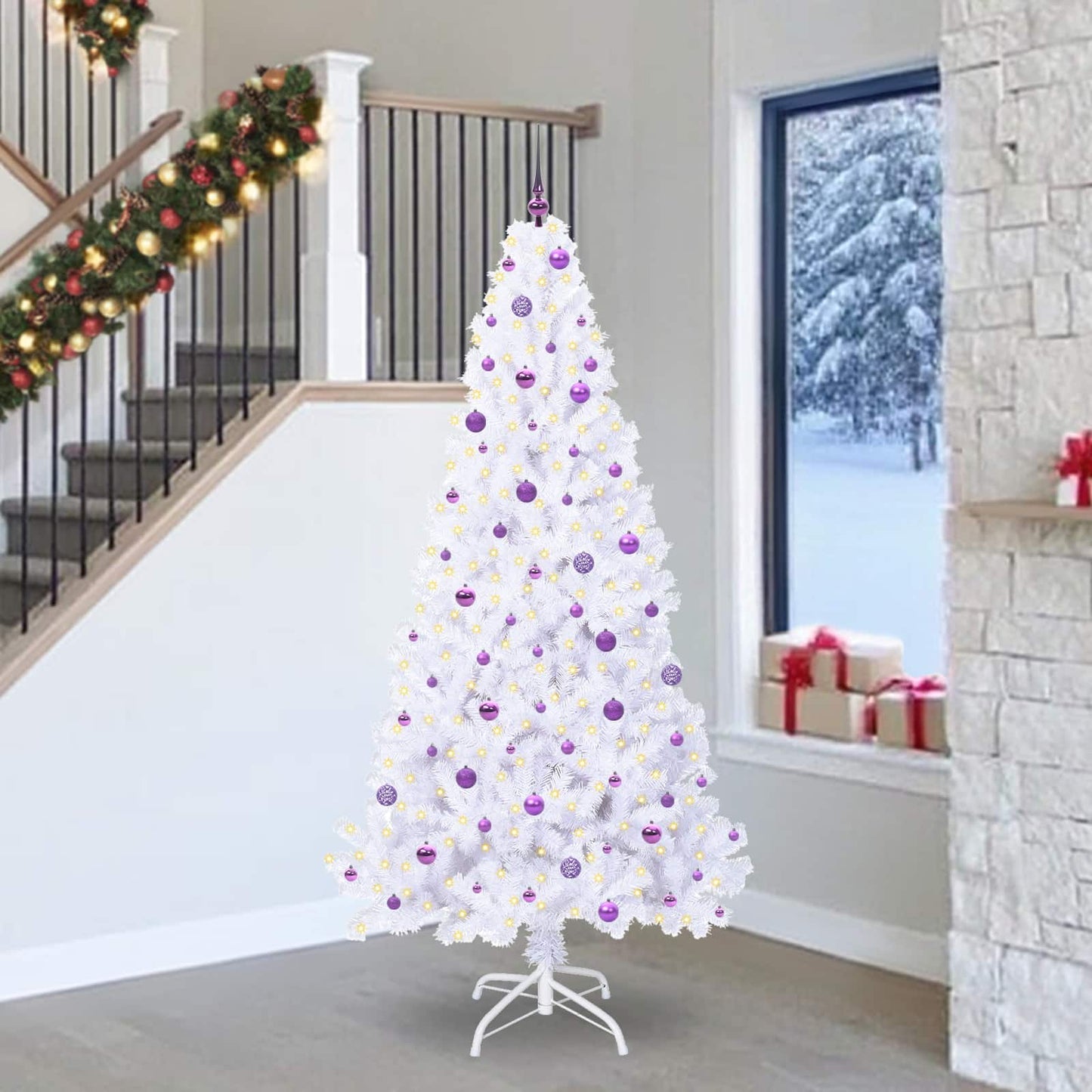 Kunstigt juletræ med 300 LED'er Hvid 240 cm PVC og Stål