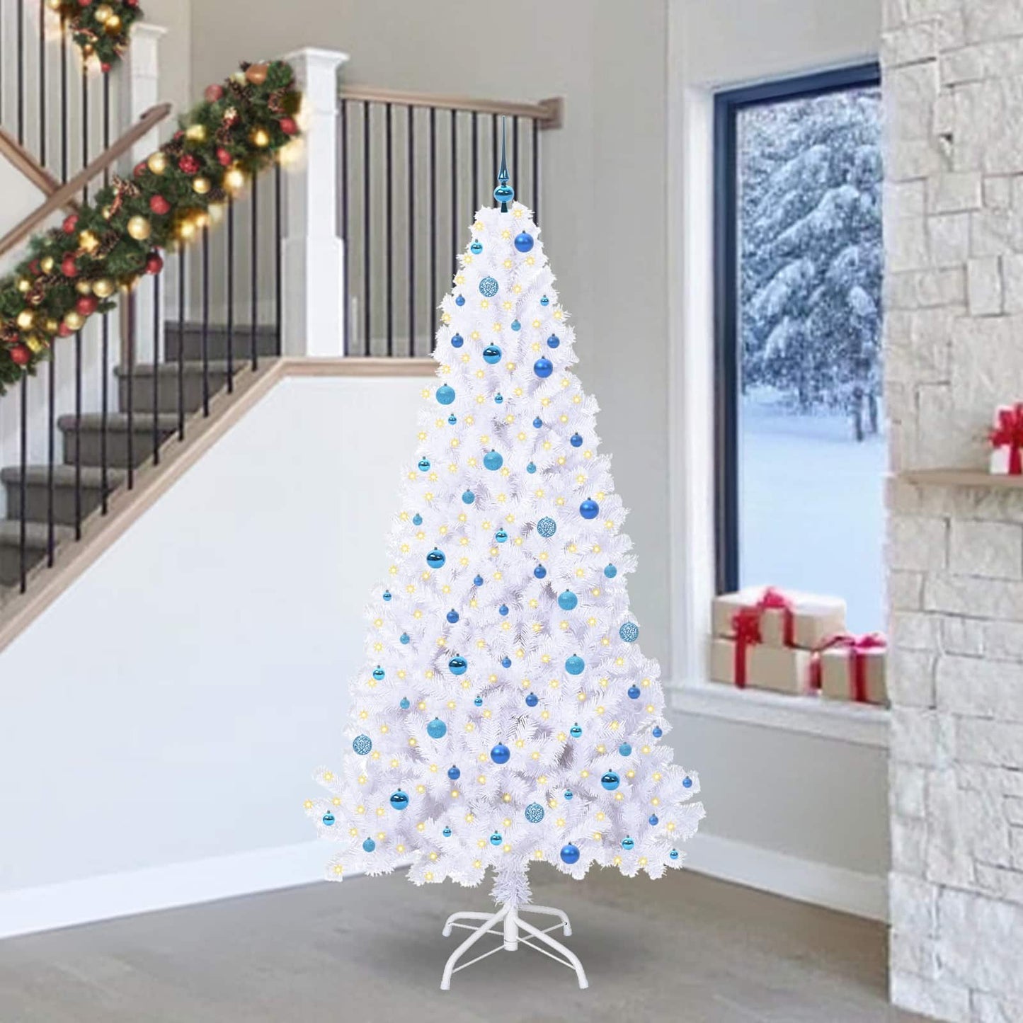 Kunstigt juletræ med 300 LED'er Hvid 240 cm PVC og Stål