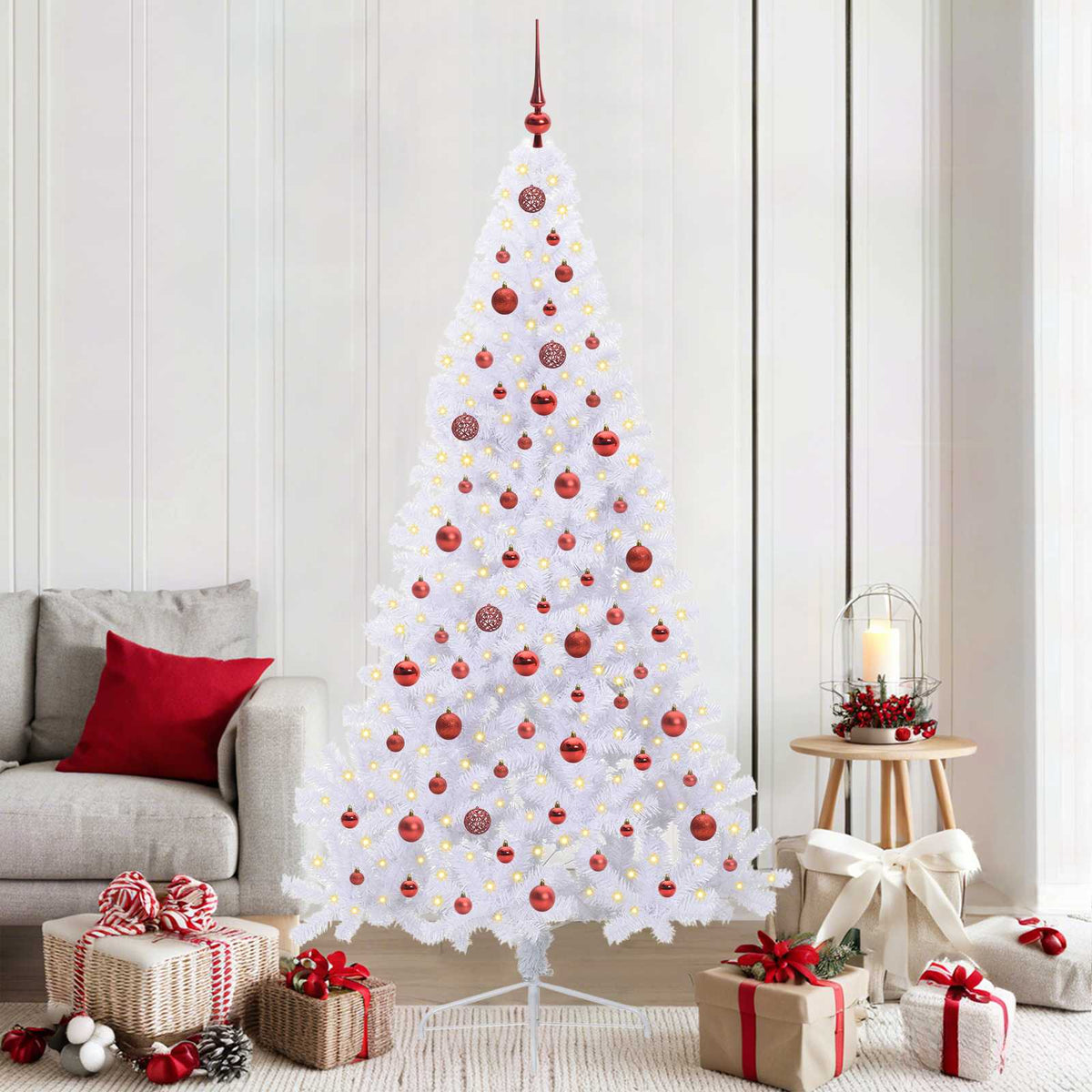 Kunstigt juletræ med 300 LED'er Hvid 210 cm PVC og Stål