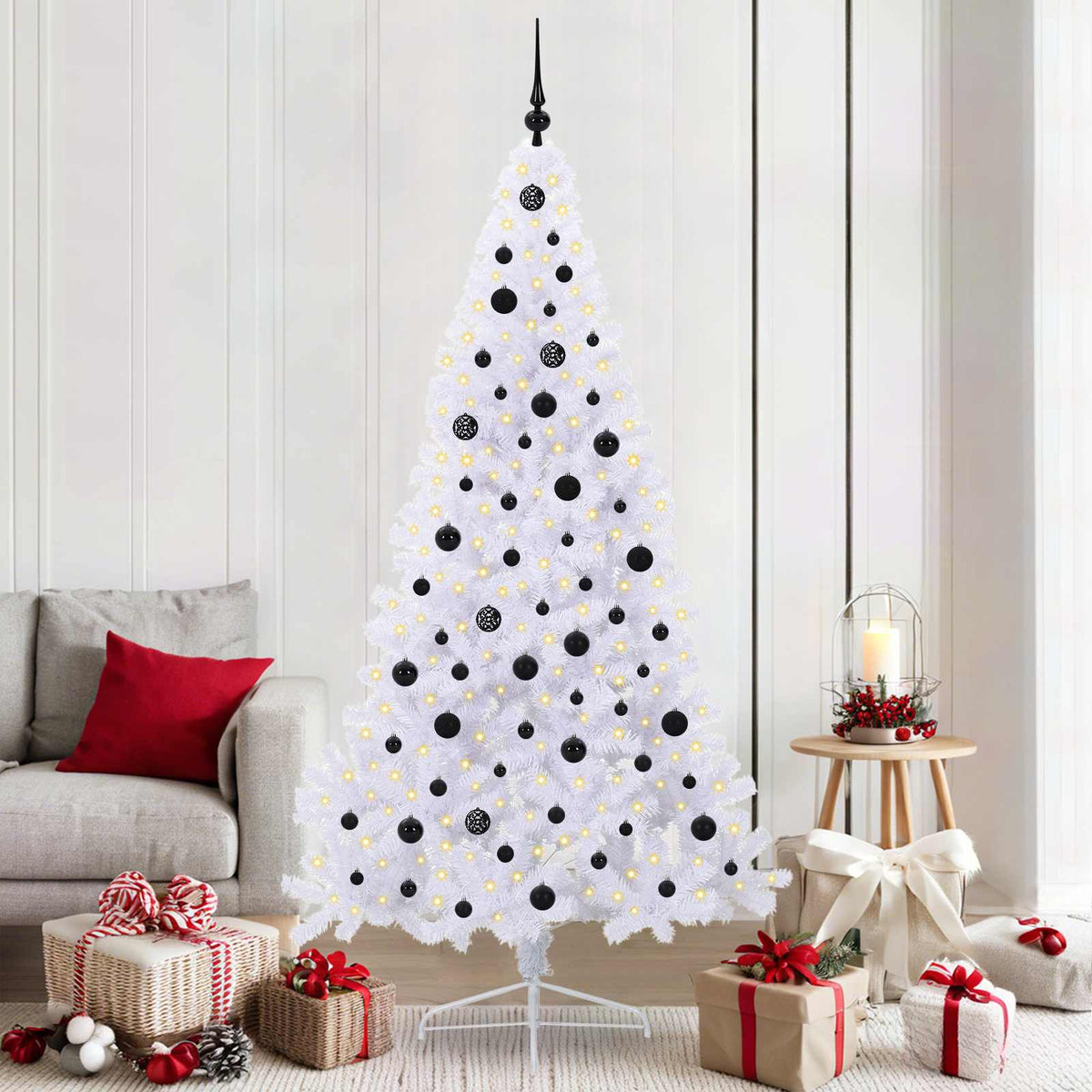 Kunstigt juletræ med 300 LED'er Hvid 210 cm PVC og Stål