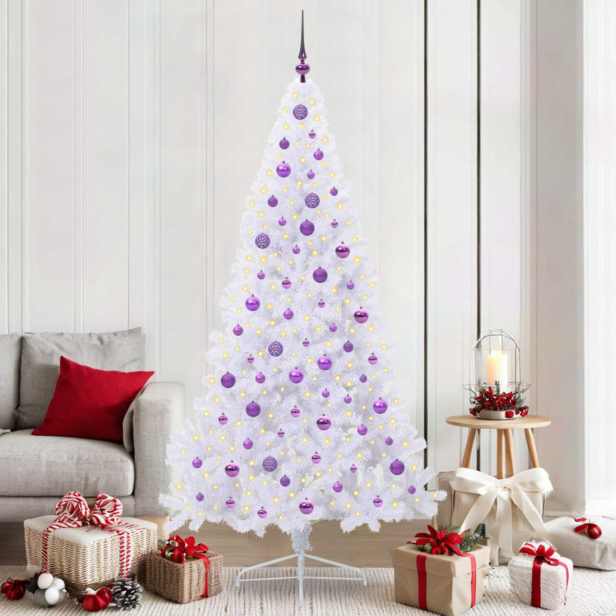 Kunstigt juletræ med 300 LED'er Hvid 210 cm PVC og Stål