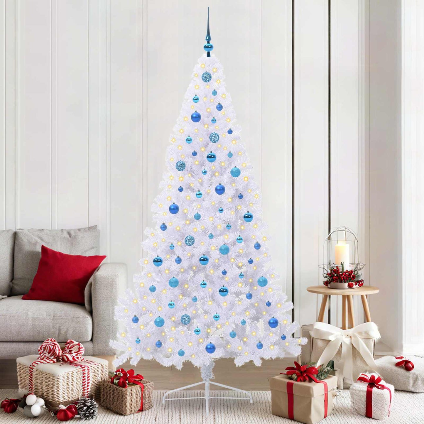 Kunstigt juletræ med 300 LED'er Hvid 210 cm PVC og Stål