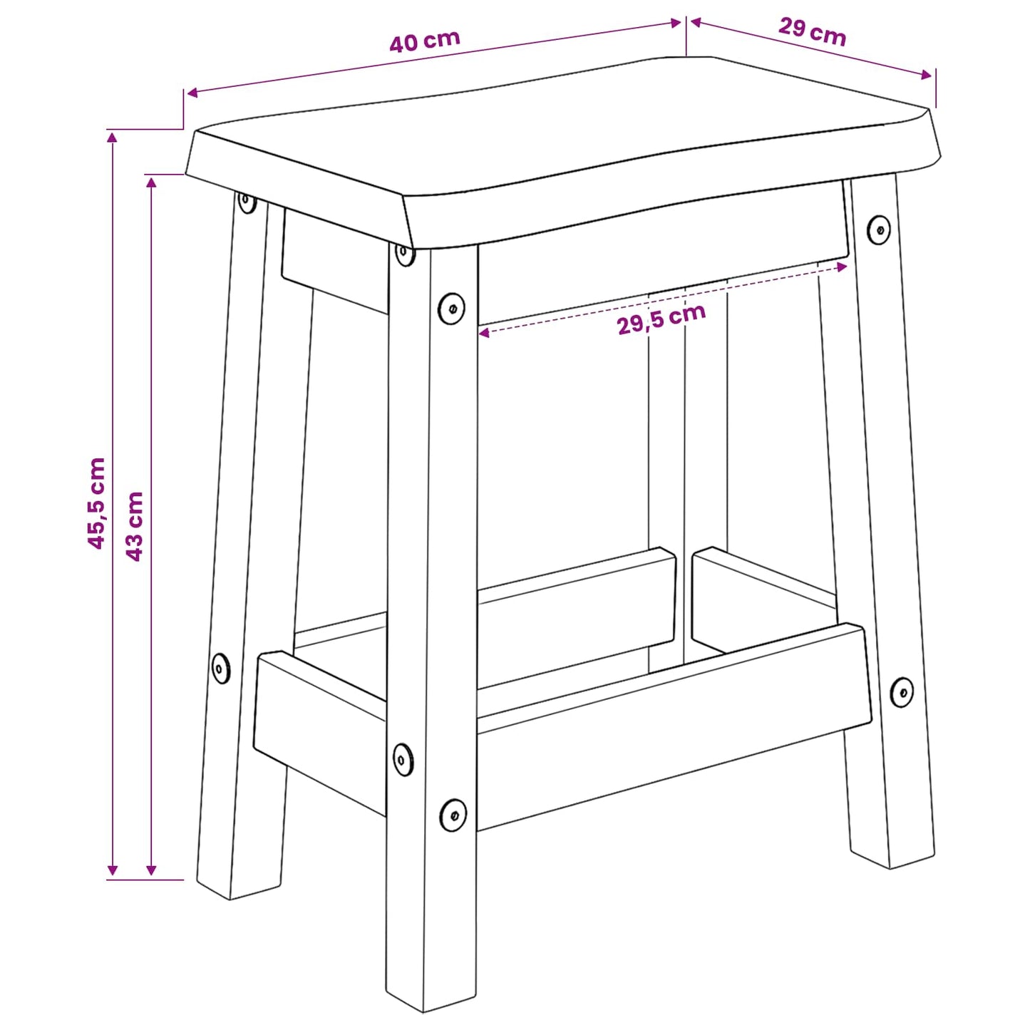 Barbænk EKAI 2 stk. Sort 40 x 29 x 45,5 cm Massivt fyrretræ