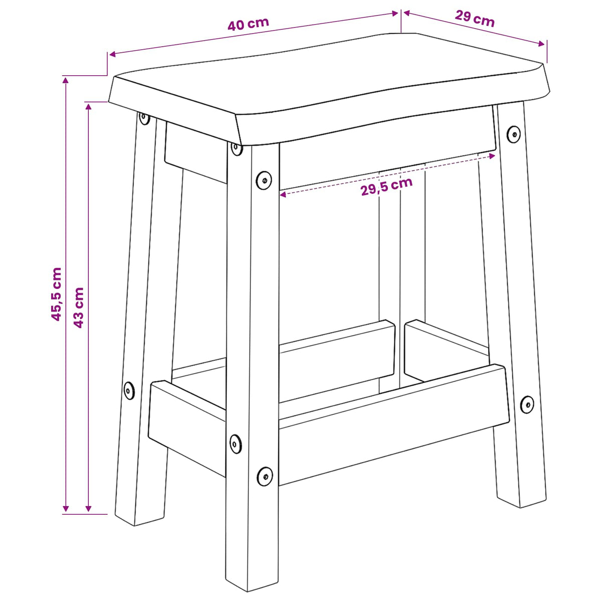 Barbænk EKAI 2 stk. Hvid 40 x 29 x 45,5 cm Massivt fyrretræ