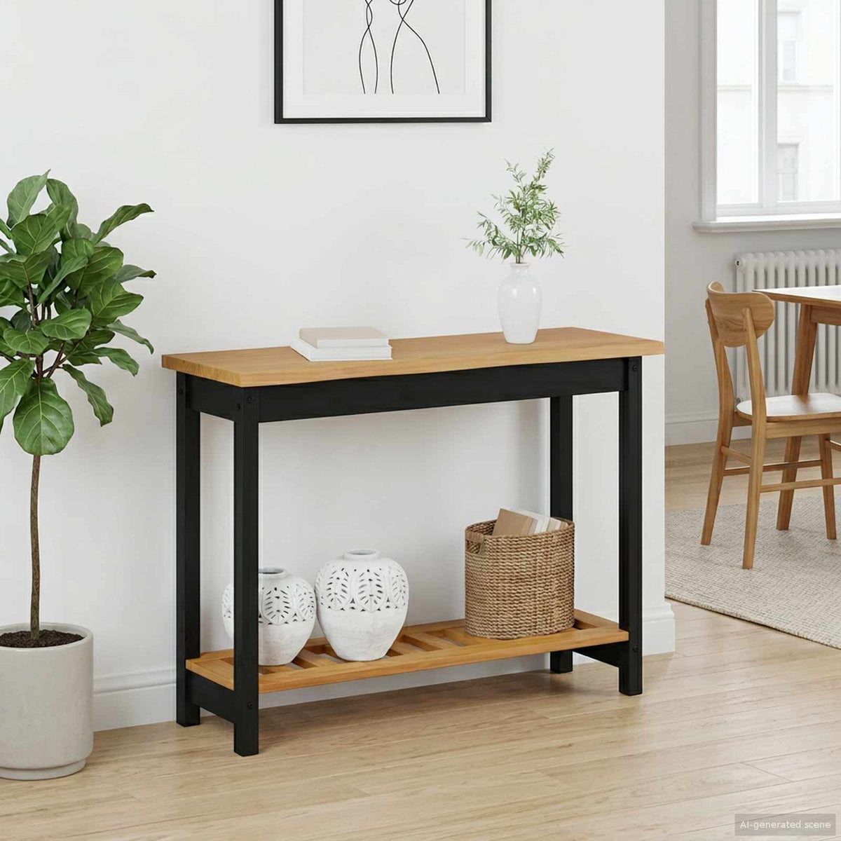 Konsolbord EKAI Sort 112 x 35 x 76 cm Massivt fyrretræ