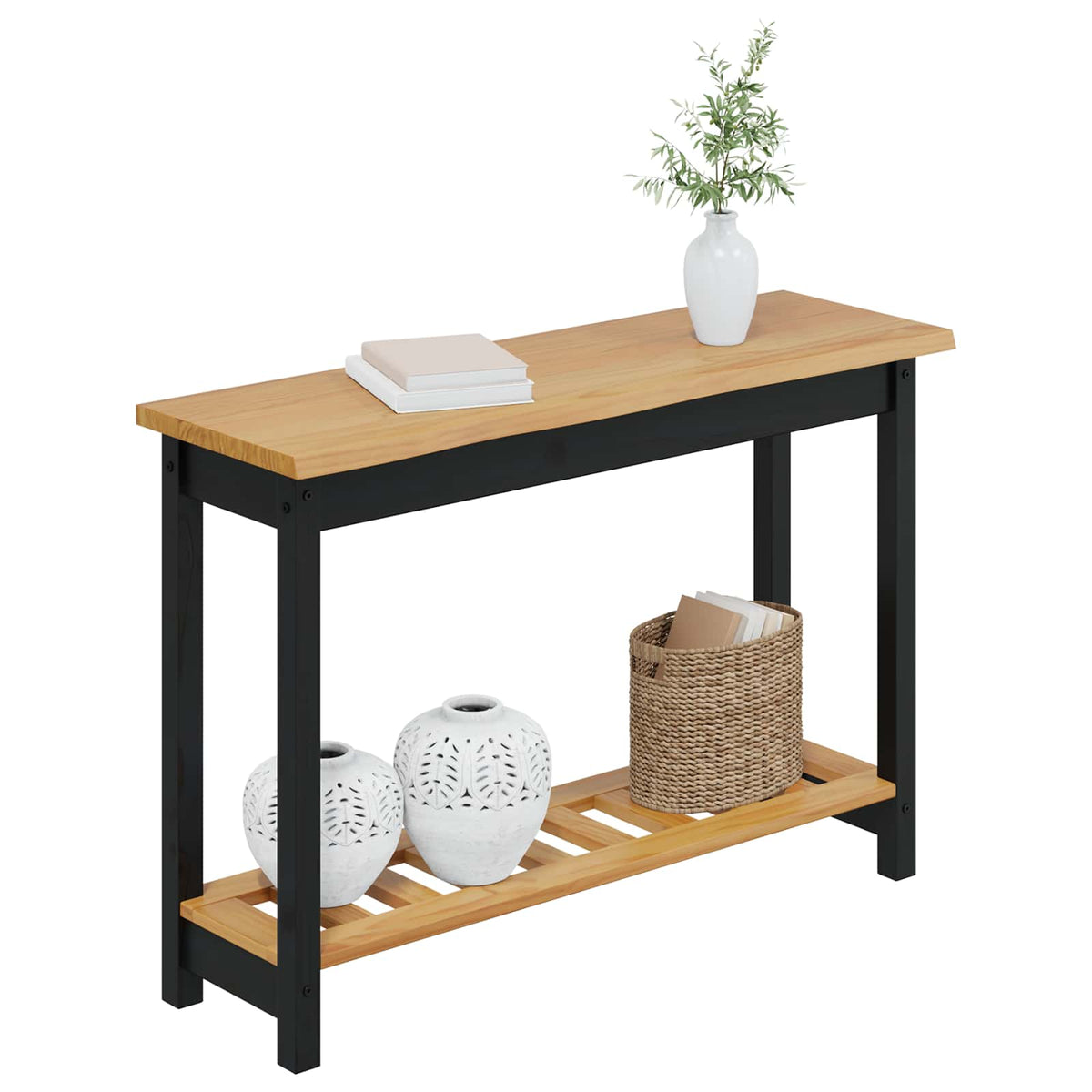 Konsolbord EKAI Sort 112 x 35 x 76 cm Massivt fyrretræ