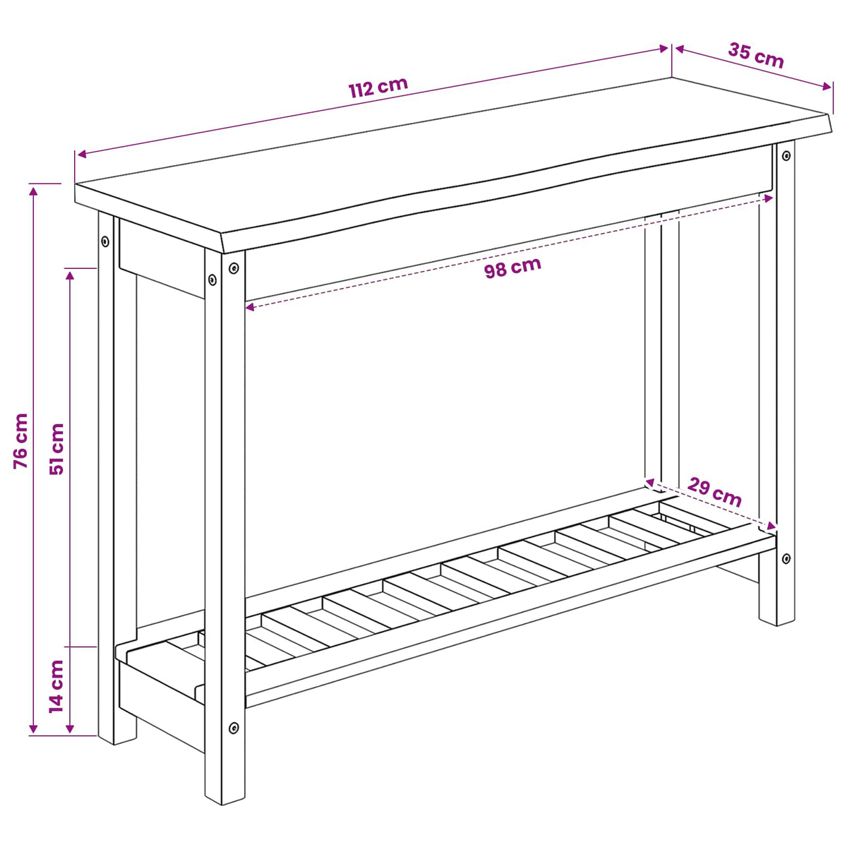 Konsolbord EKAI Hvid 112 x 35 x 76 cm Massivt fyrretræ