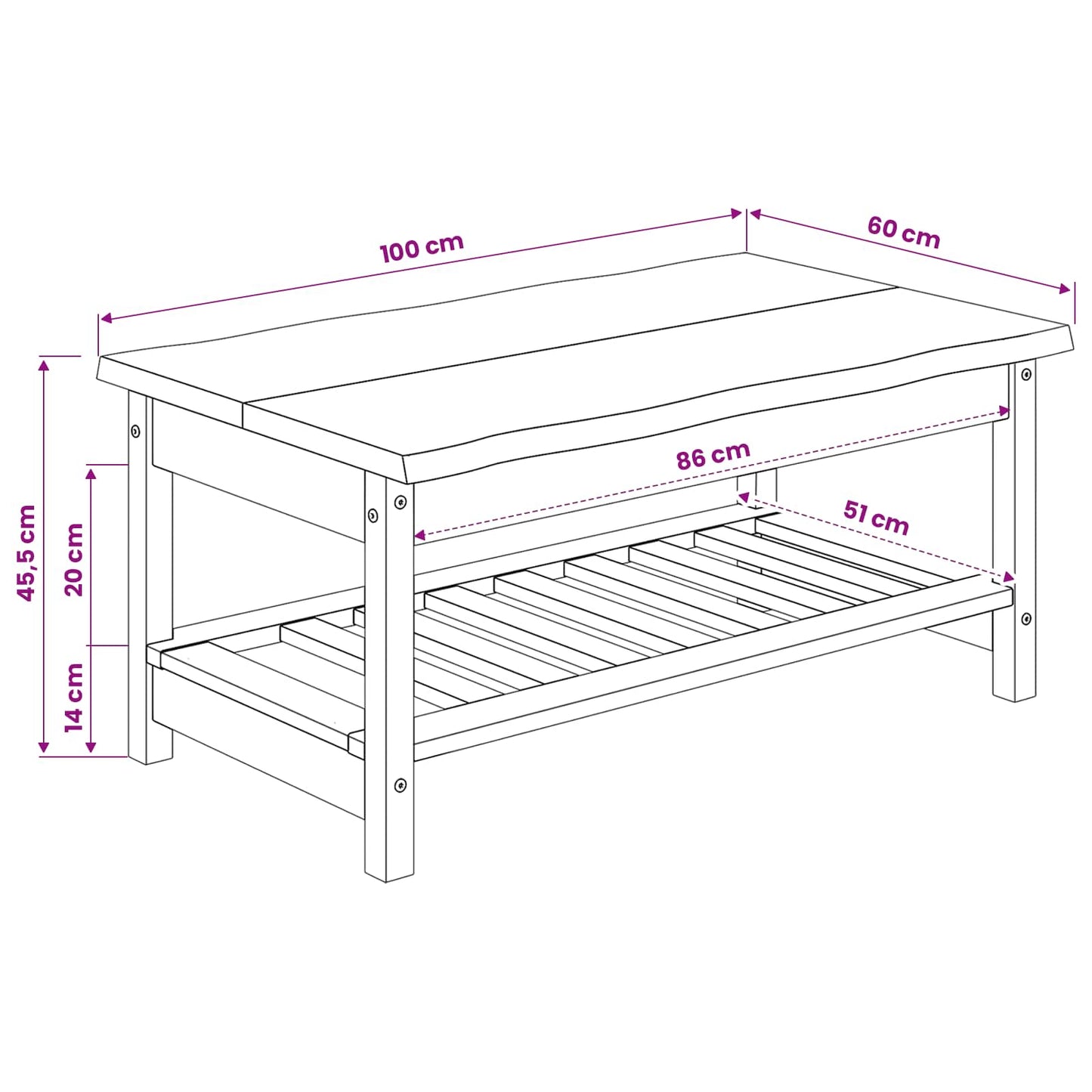 Sofabord EKAI Hvid 100 x 60 x 45,5 cm Massivt fyrretræ