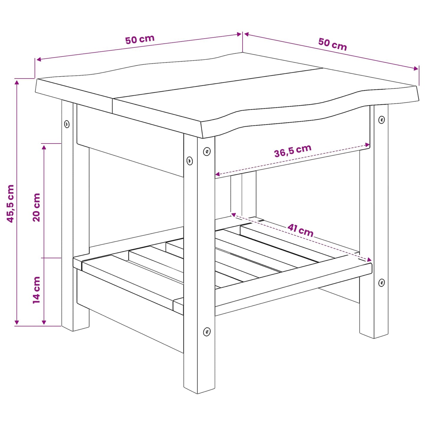 Sidebord med hylde EKAI Hvid 50 x 50 x 45,5 cm Massivt fyrretræ