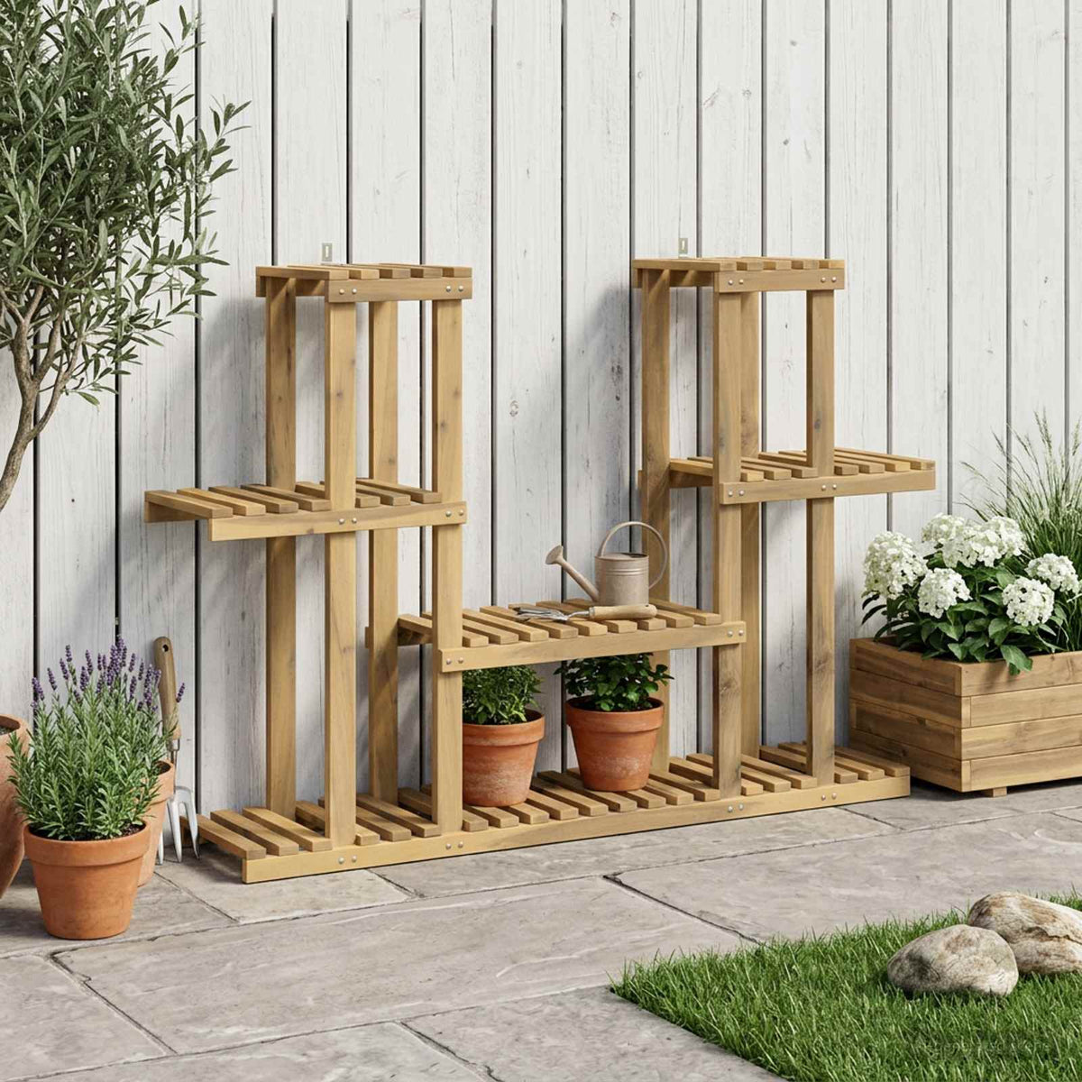 Planteholder Hvid 123 x 25 x 78,5 cm Massivt Akacietræ