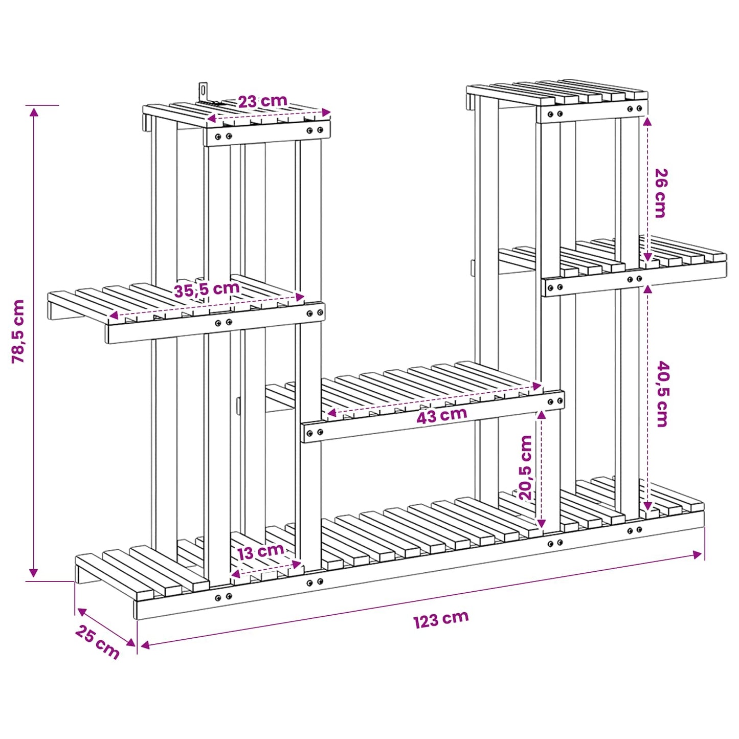 Planteholder Hvid 123 x 25 x 78,5 cm Massivt Akacietræ