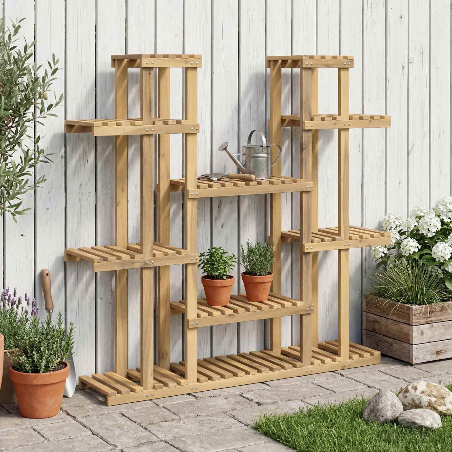 Planteholder Hvid 123 x 25 x 114,5 cm Massivt Akacietræ