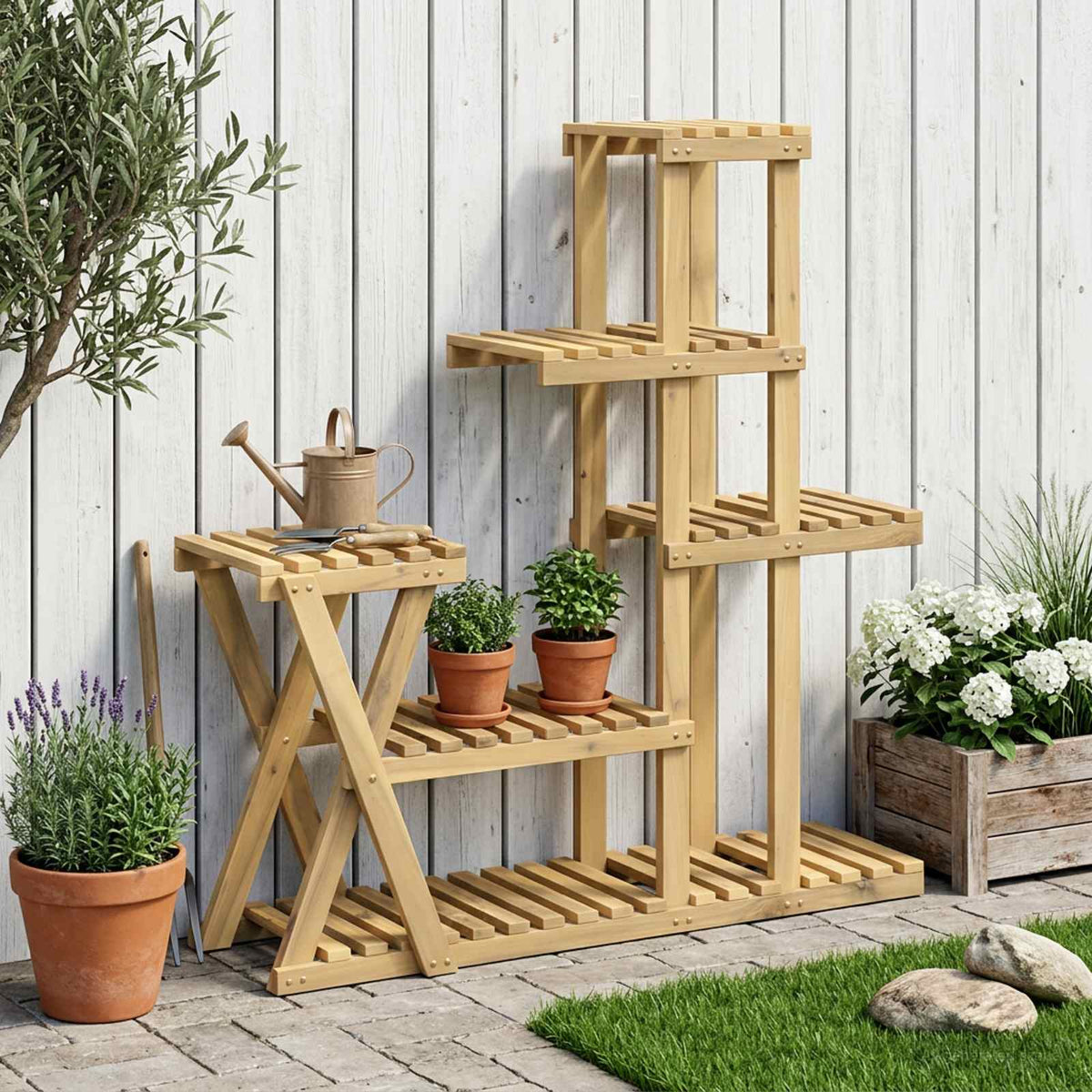 Planteholder Hvid 95 x 25 x 101,5 cm Massivt Akacietræ