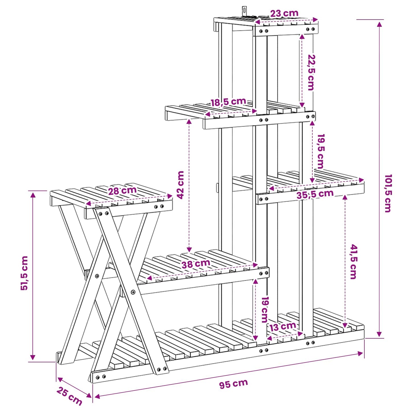 Planteholder Hvid 95 x 25 x 101,5 cm Massivt Akacietræ