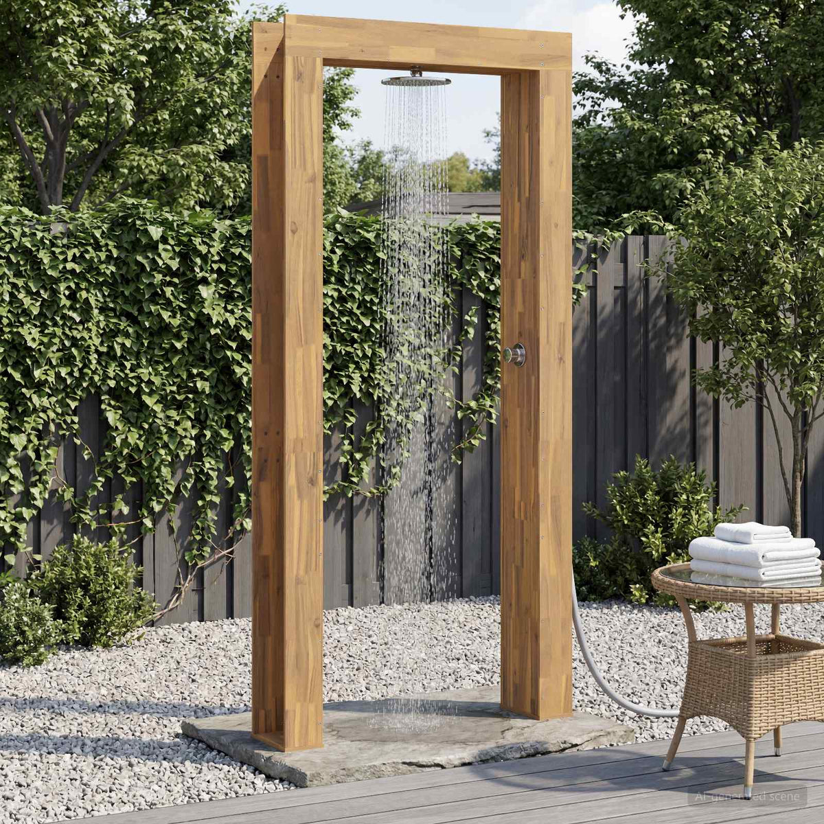 Udendørs bruser 226 cm Massiv akacietræ og rustfrit stål Hvid