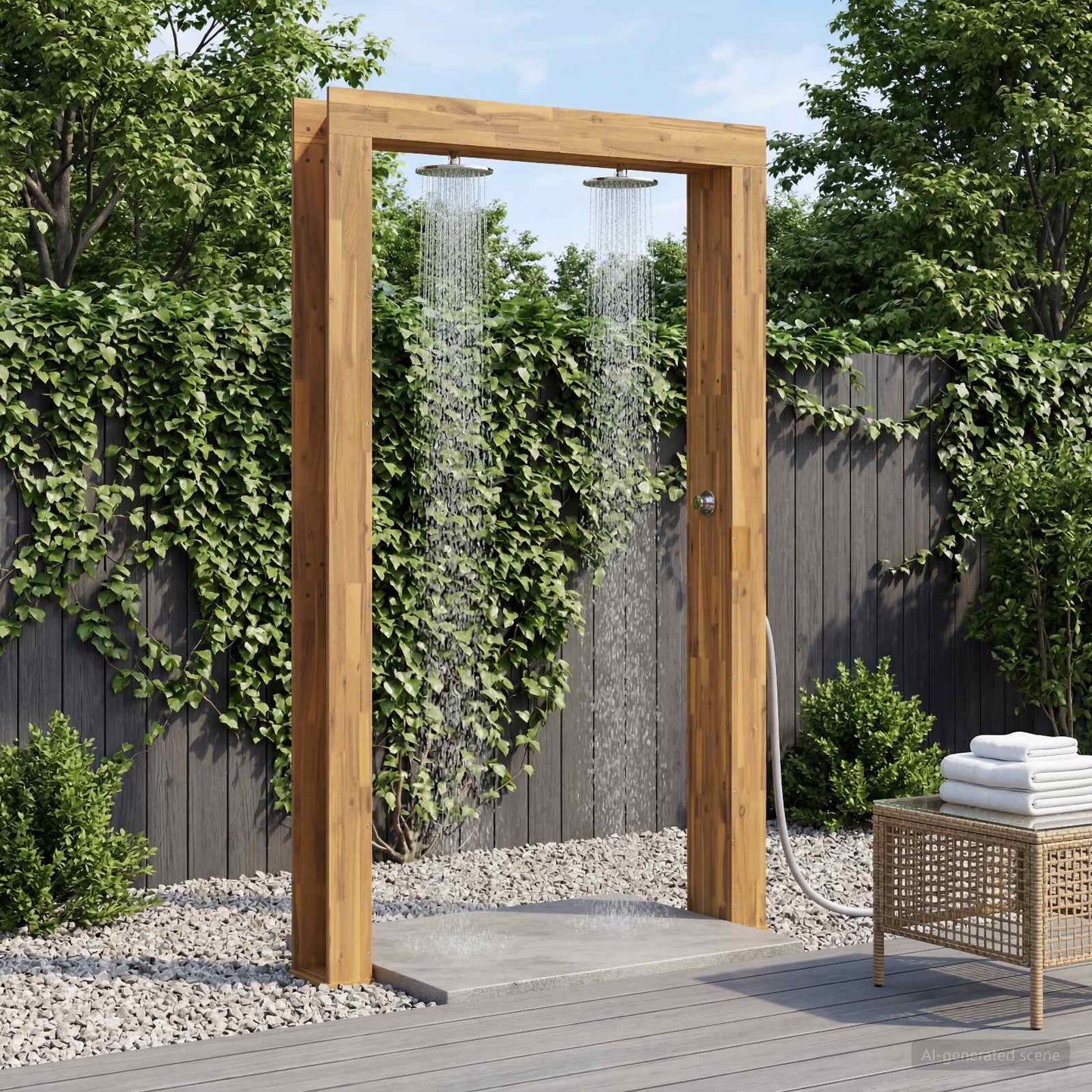 Udendørs bruser 226 cm Massiv akacietræ og rustfrit stål Hvid