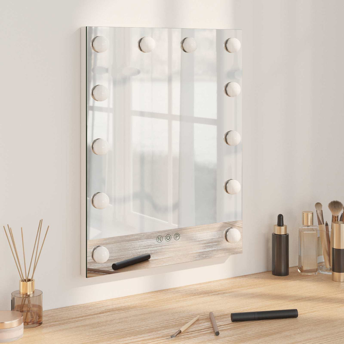 LED Makeup Spejl Hvid 44 x 10 x 53 cm Glas og Stål