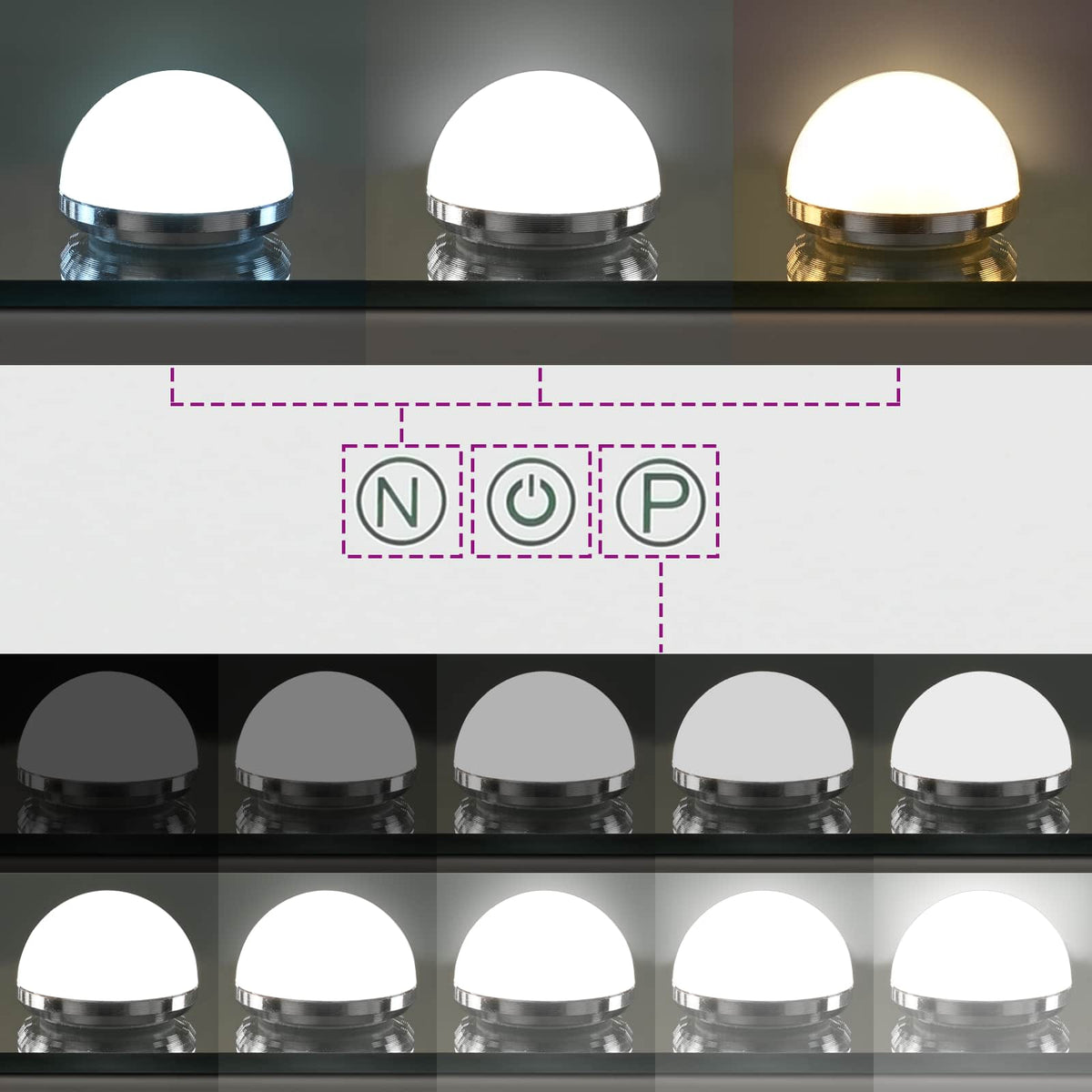 LED Makeup Spejl Hvid 50 x 10 x 44 cm Glas og Stål