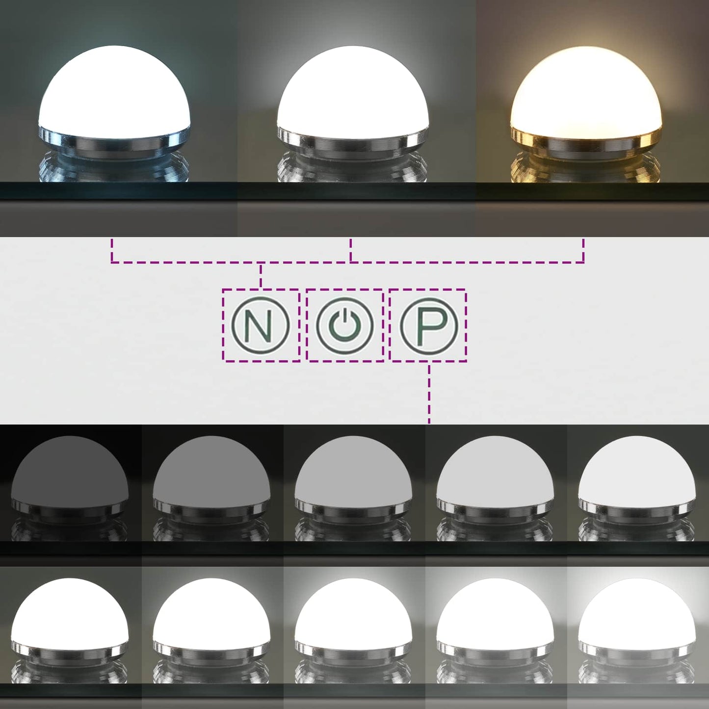 LED Makeup Spejl Hvid 58 x 10 x 47 cm Glas og Stål