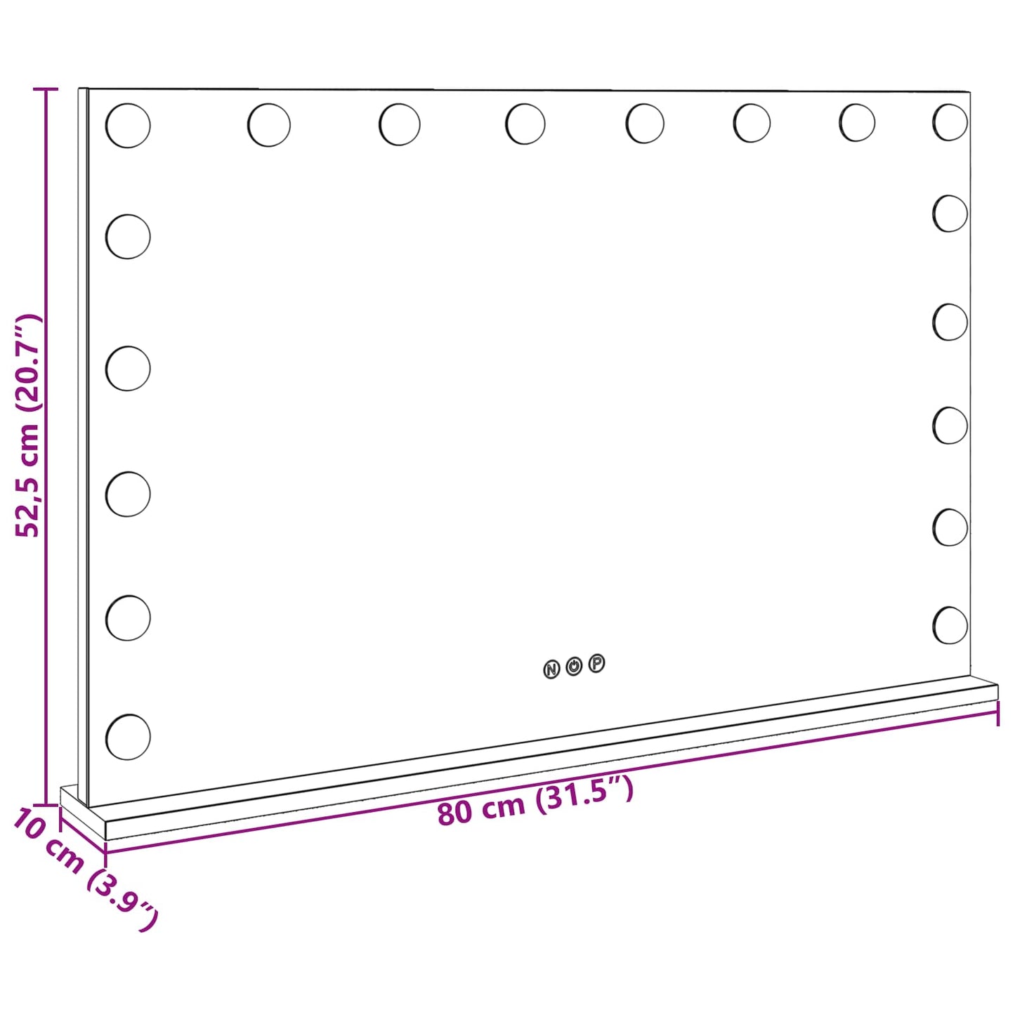LED Makeup Spejl Hvid 80 x 10 x 52,5 cm Glas og Stål