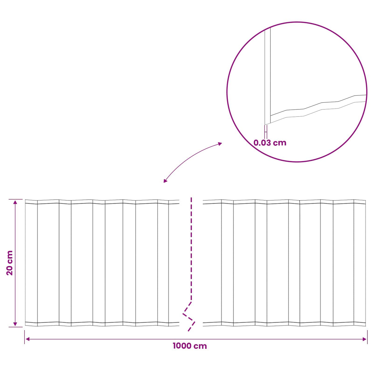 Plænekant 10 m x 20 cm Galvaniseret stål Sølv
