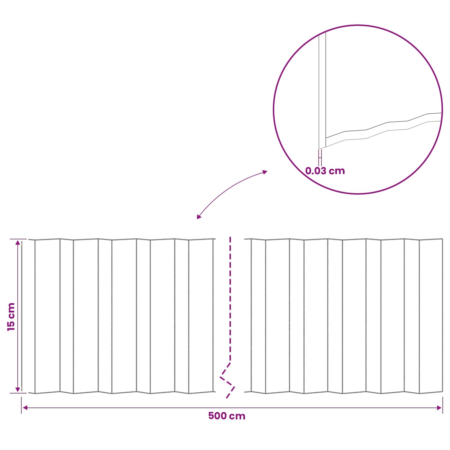 Plænekant 5 m x 15 cm Galvaniseret stål Sølv