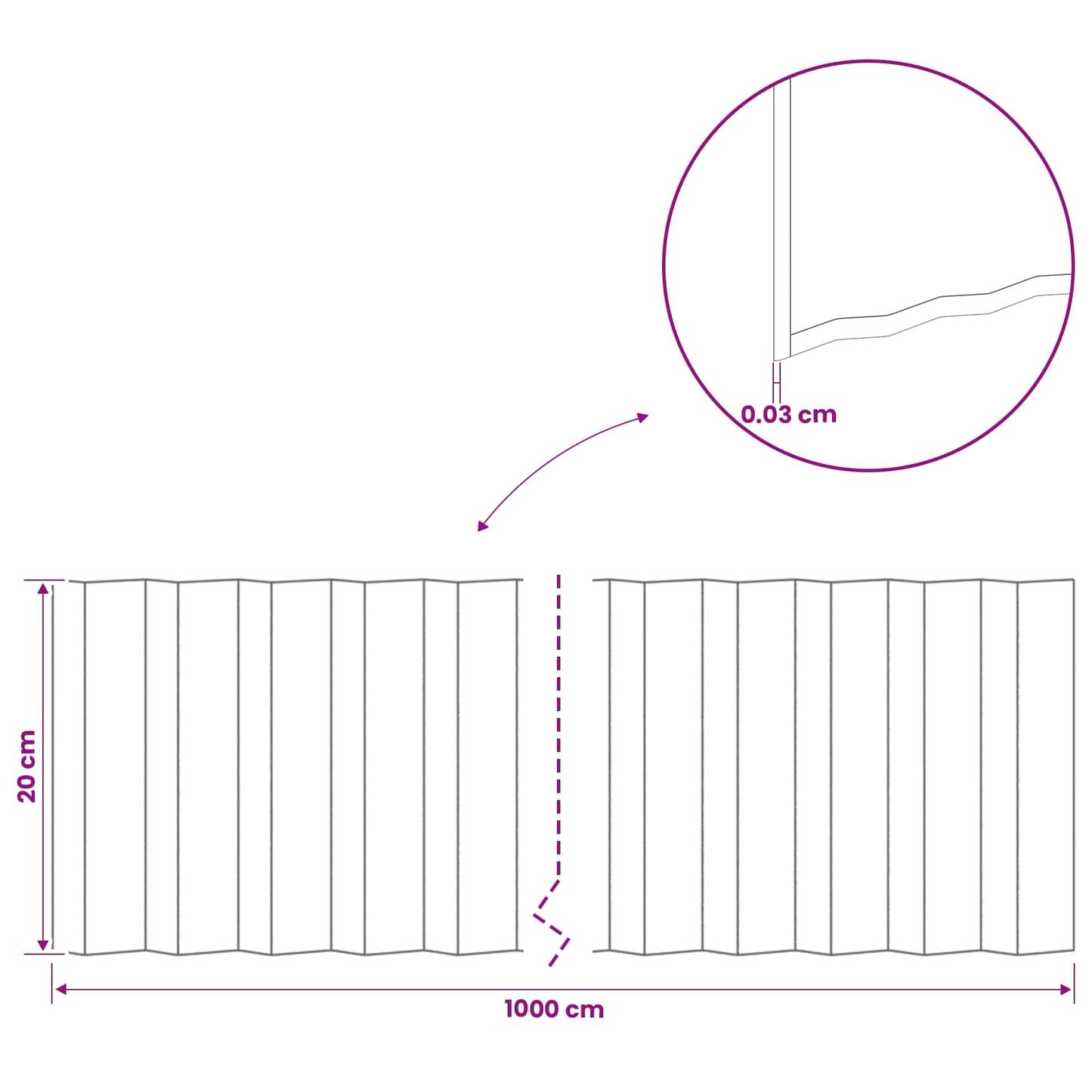 Plænekant 10 m x 20 cm Galvaniseret stål Sølv