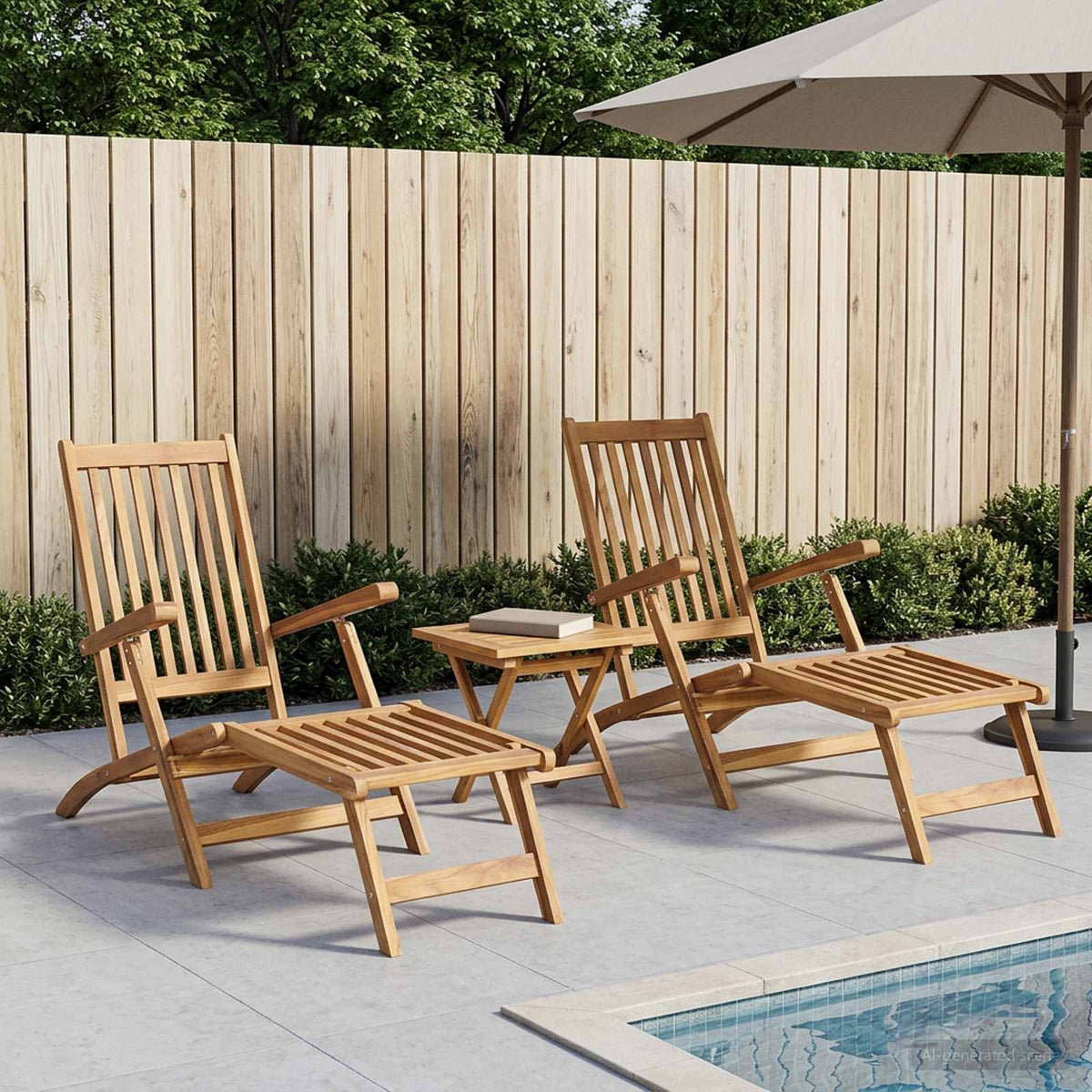 Foldestol med bord 2 pcs Naturfarvet Massiv Teaktræ