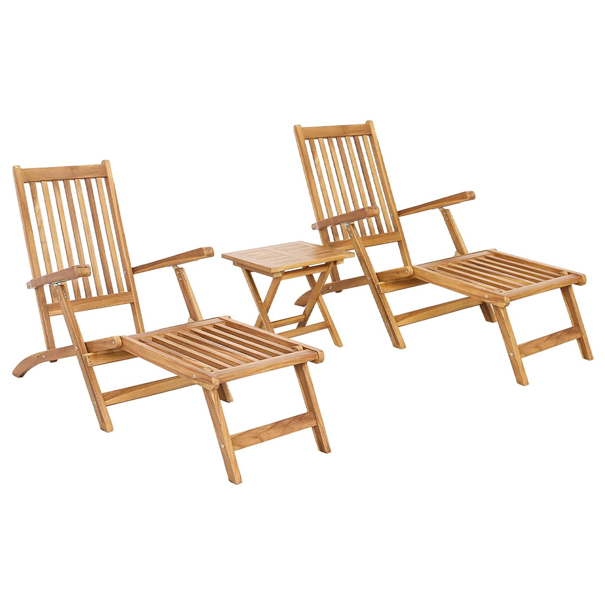 Foldestol med bord 2 pcs Naturfarvet Massiv Teaktræ