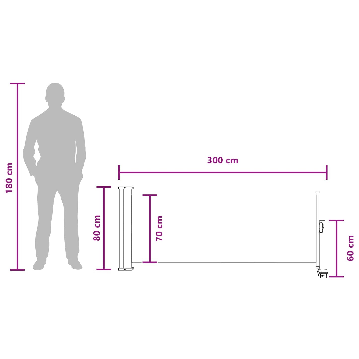 Side Markise 80 x 300 cm 100% polyester jern stål Rektangulær