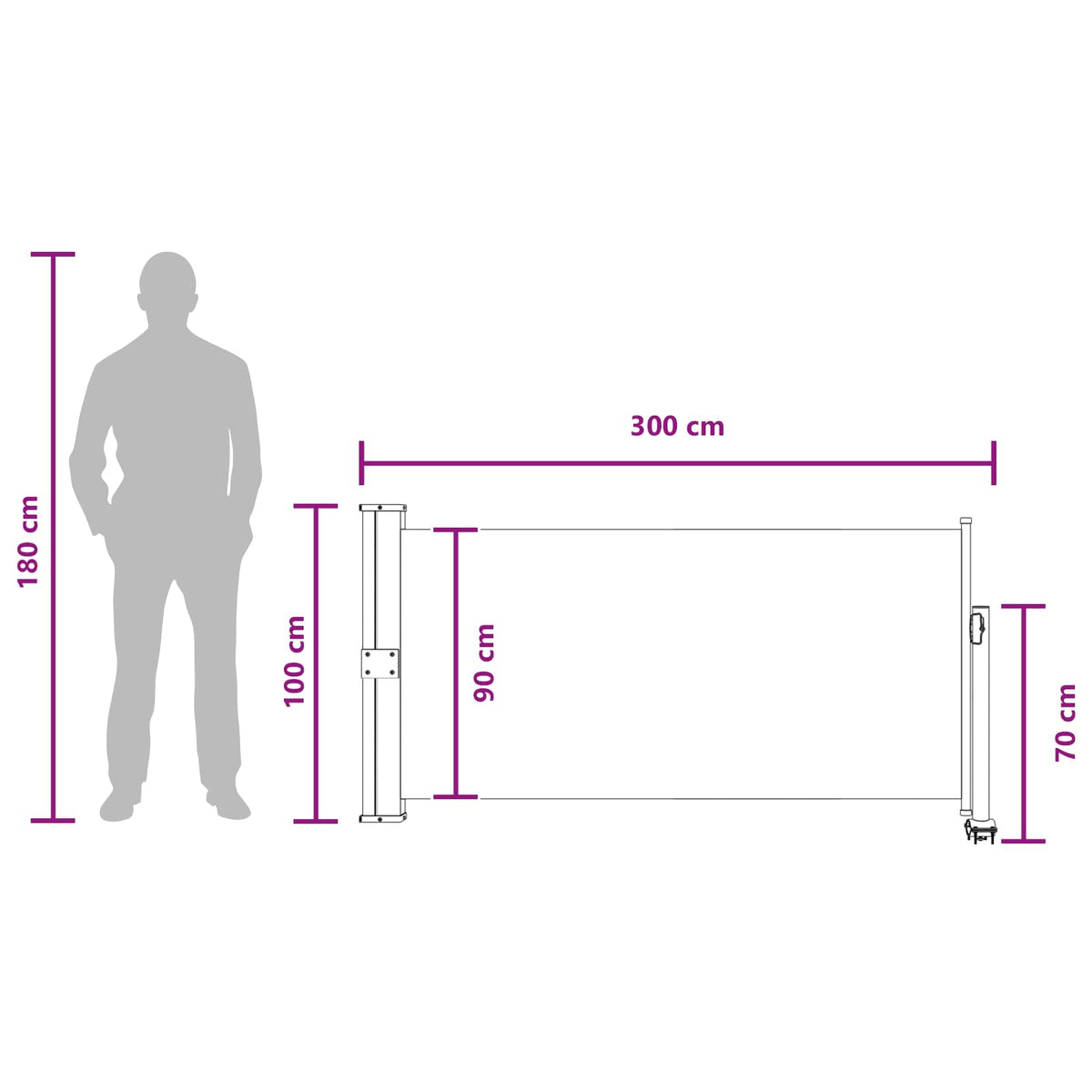 Side Markise 100 x 300 cm 100% polyester jern stål Rektangulær