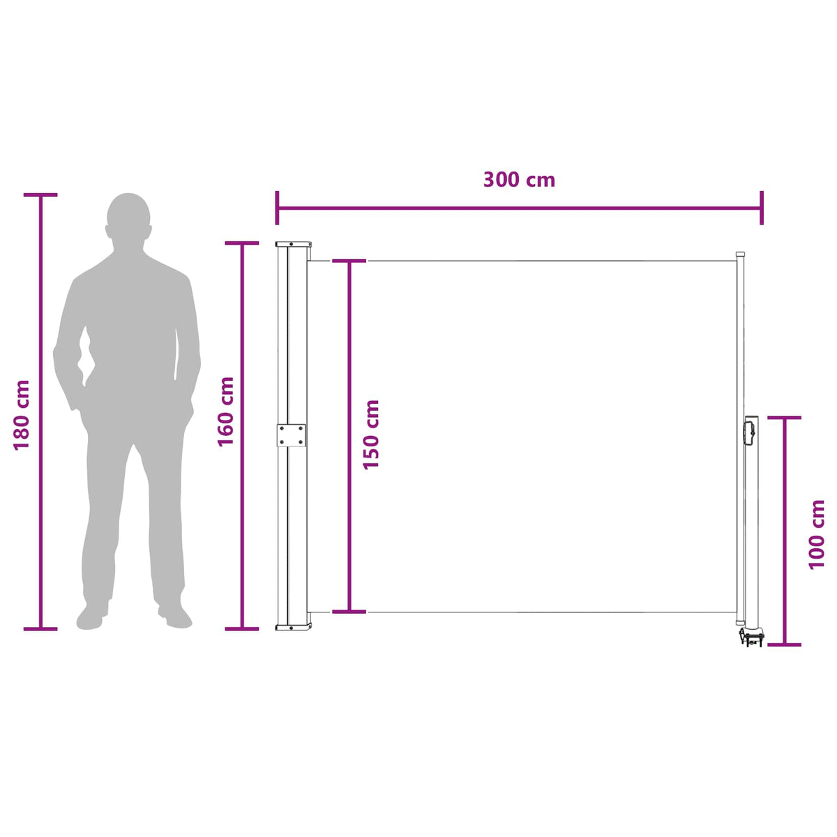 Side Markise Antracit 160 x 300 cm Polyester Rektangulær