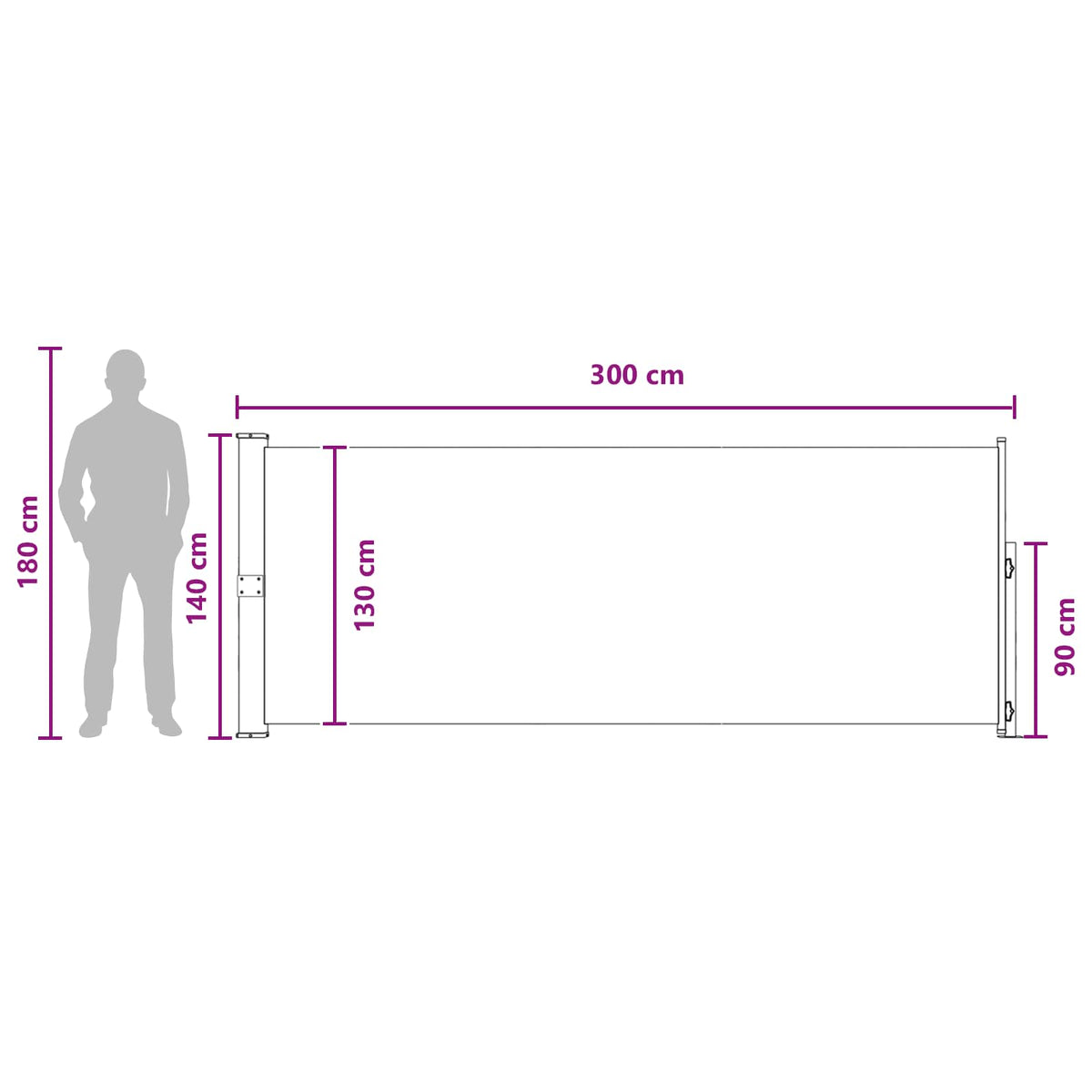 Udtrækkeligt side-markise Rektangulær 140 x 300 cm Polyester