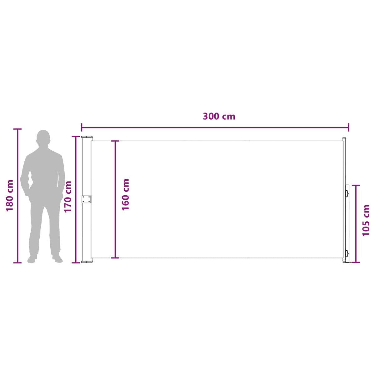 Udtrækkeligt side-markise Rektangulær 170 x 300 cm Polyester