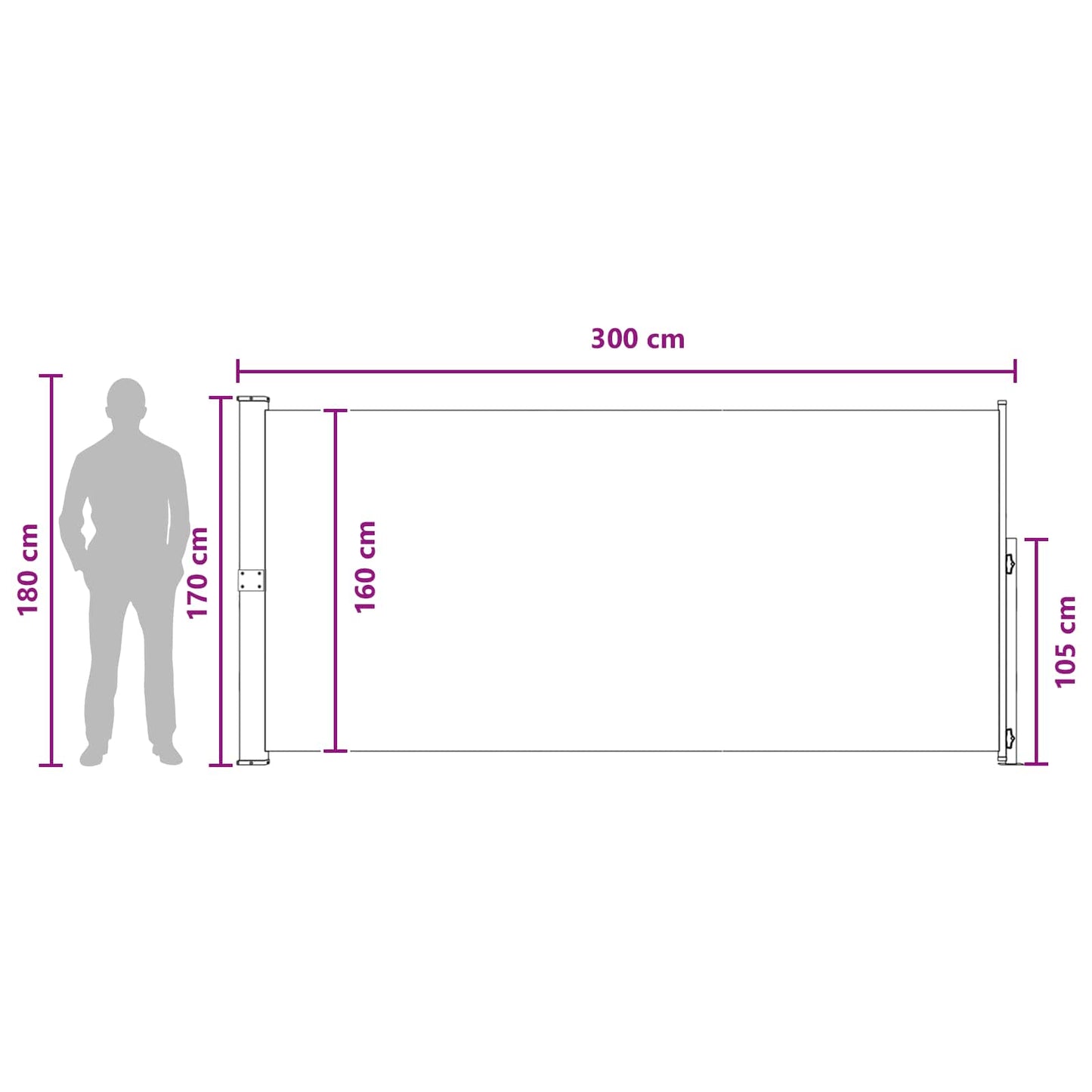 Udtrækkeligt side-markise Rektangulær 170 x 300 cm Polyester